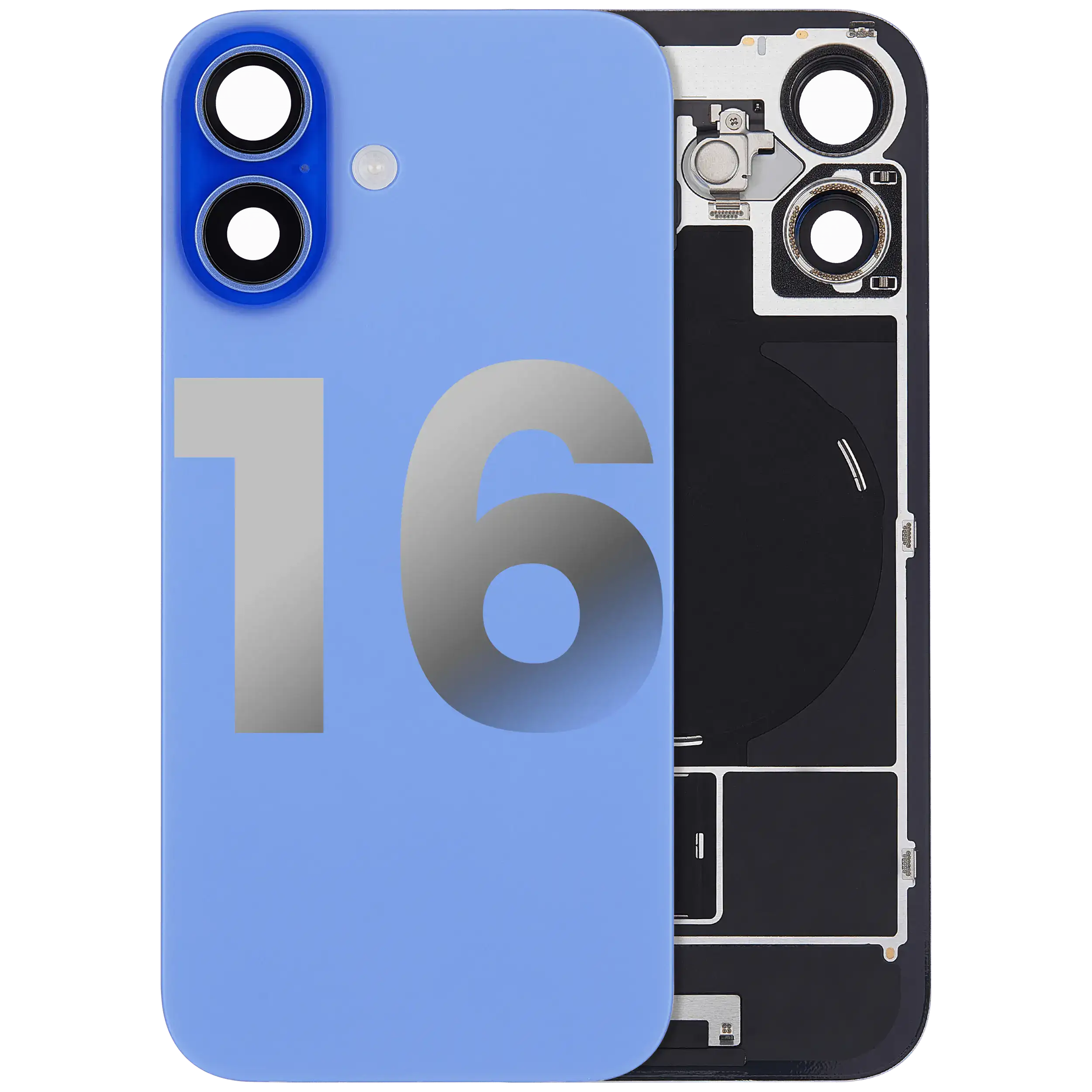 Back Cover with MagSafe Magnet, NFC, and Flash Flex Cable for iPhone 16 (Used OEM Pull, Quality B) (Ultramarine)