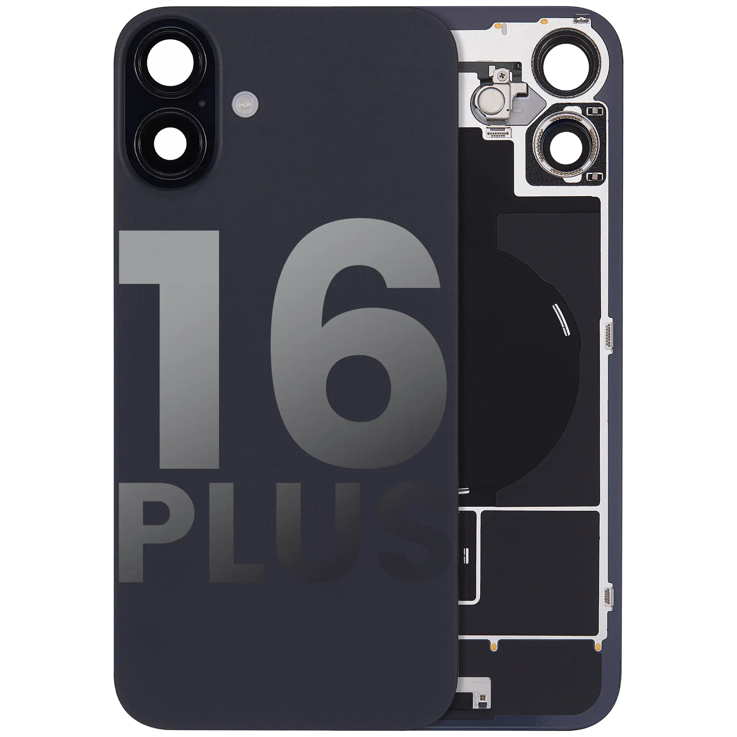 Back Cover with MagSafe Magnet, NFC, and Flash Flex Cable for iPhone 16 Plus (Used OEM Removal, B Quality, Black)