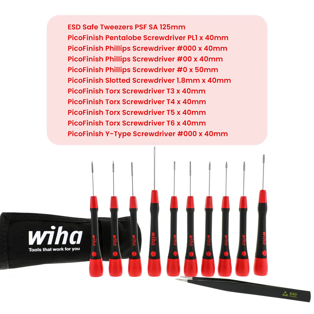 Wiha PicoFinish 11-tlg. Präzisions-Schraubendreher & Pinzetten-Set