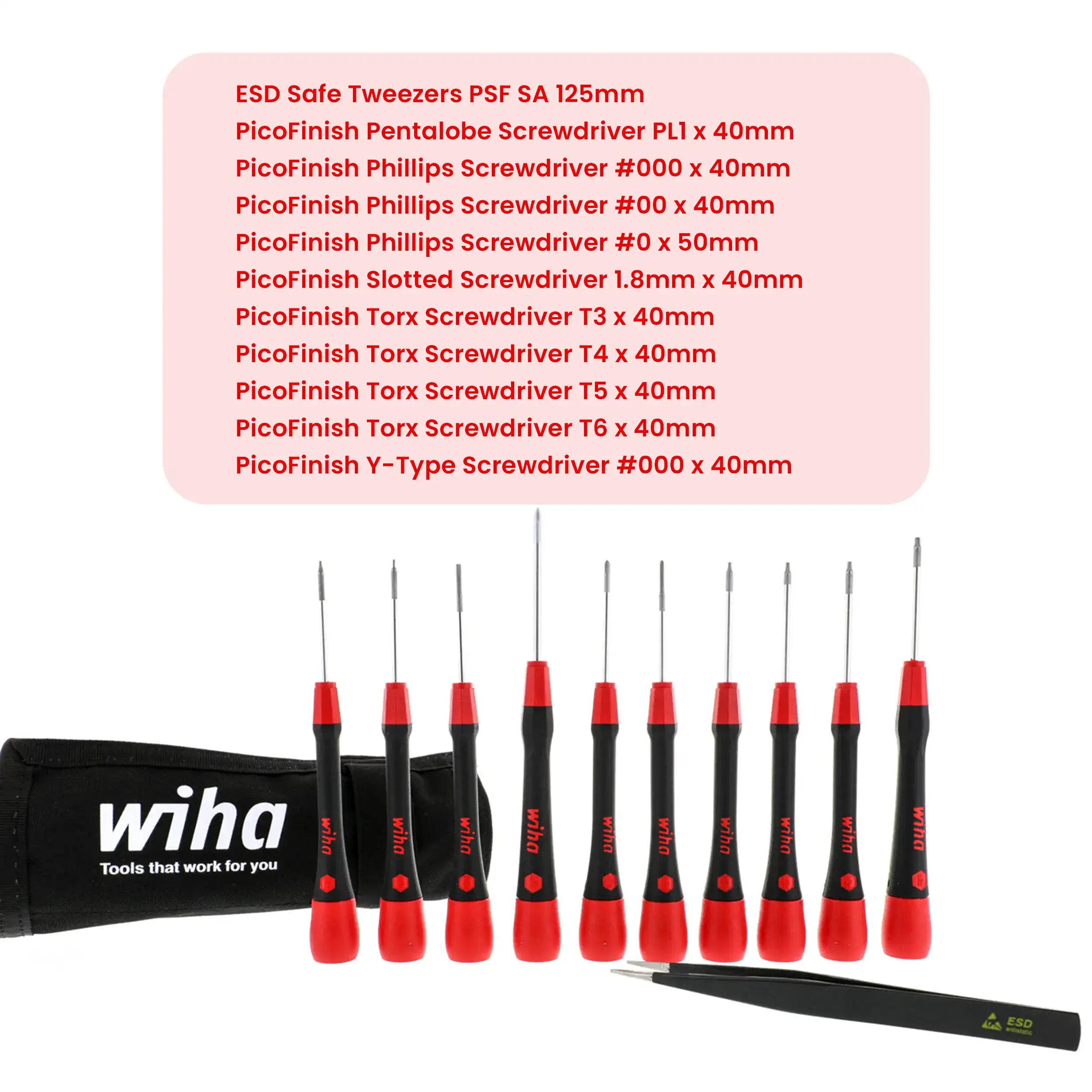 Wiha PicoFinish 11-tlg. Präzisions-Schraubendreher & Pinzetten-Set