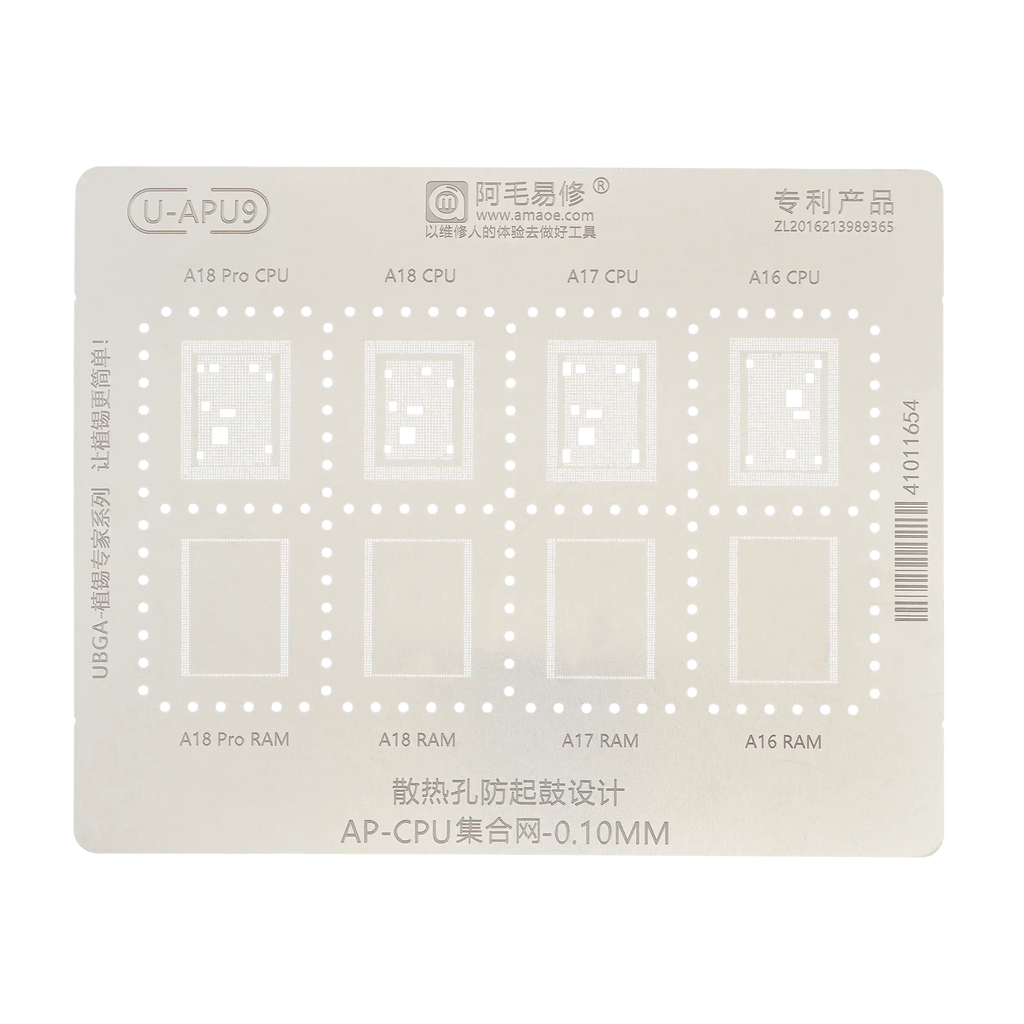 A16-A18 Pro U-APU9 0.10MM CPU RAM BGA Reballing Stencil for iPhone 15 Pro Max Amaoe