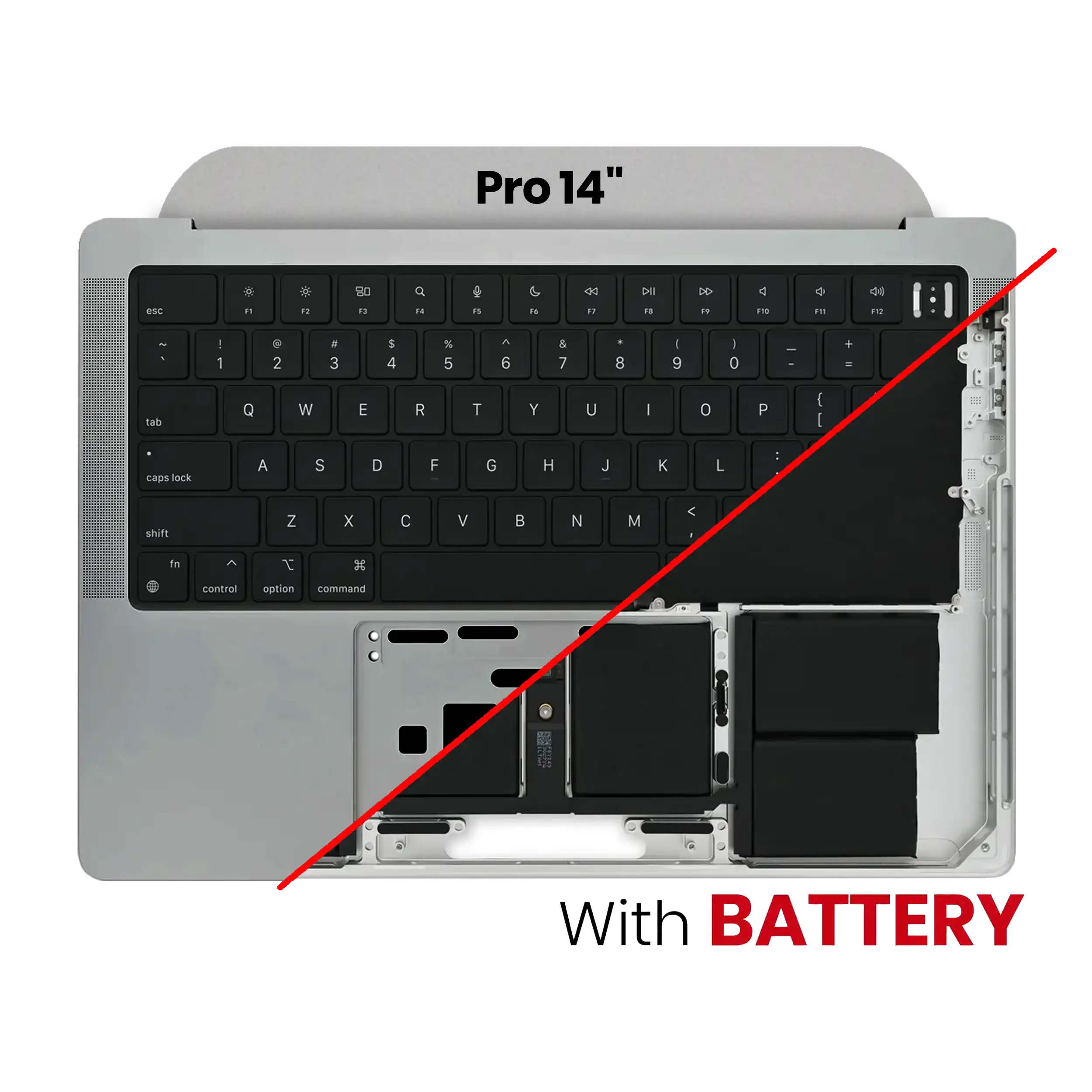 Top case with battery and keyboard for MacBook Pro 14" A2442 (2021) / A2779 (2023), US keyboard, used OEM removal, Grade A, Space Gray
