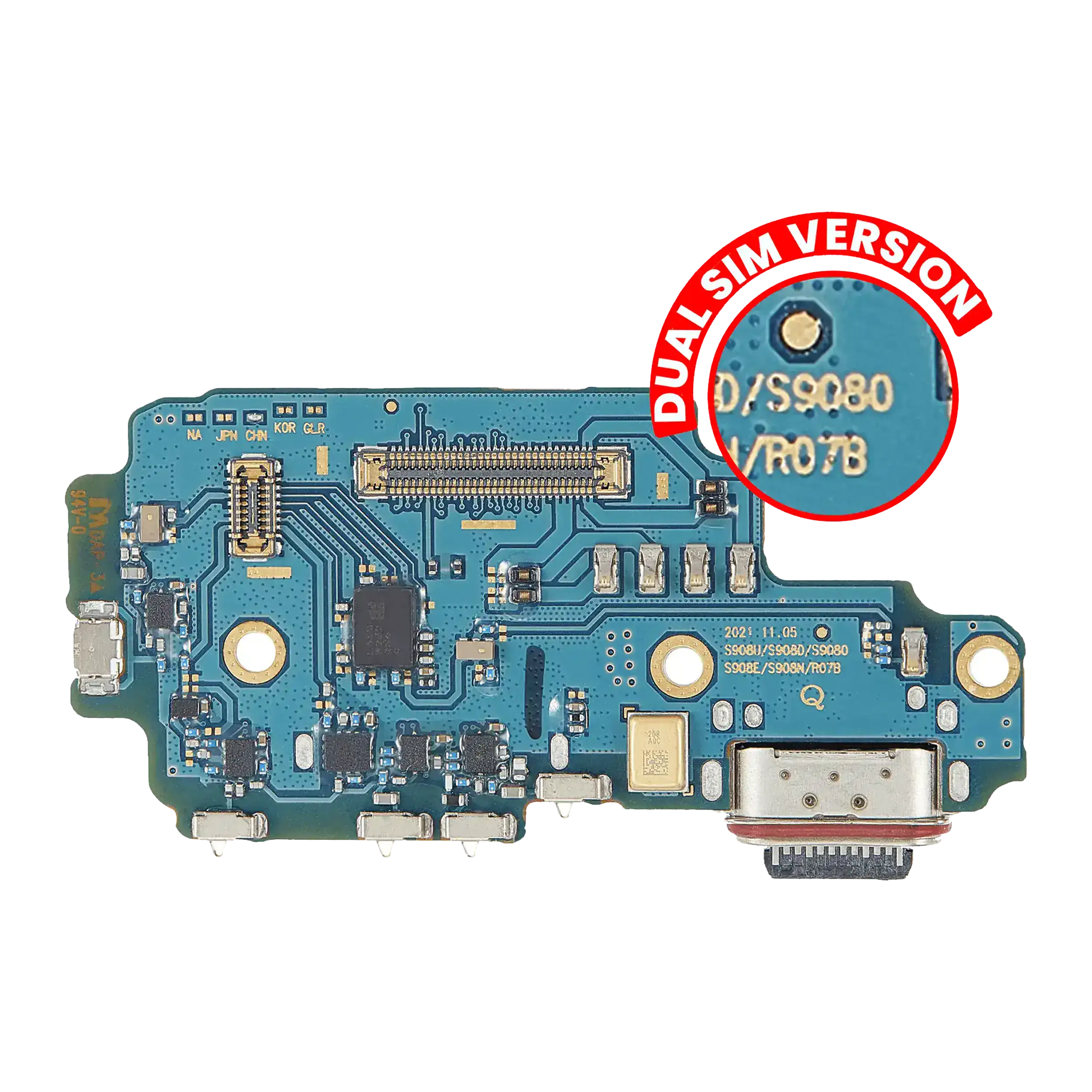 Charging Port Board with SIM Card Reader for Samsung Galaxy S22 Ultra 5G (S9080) (Dual SIM Version) (Premium)