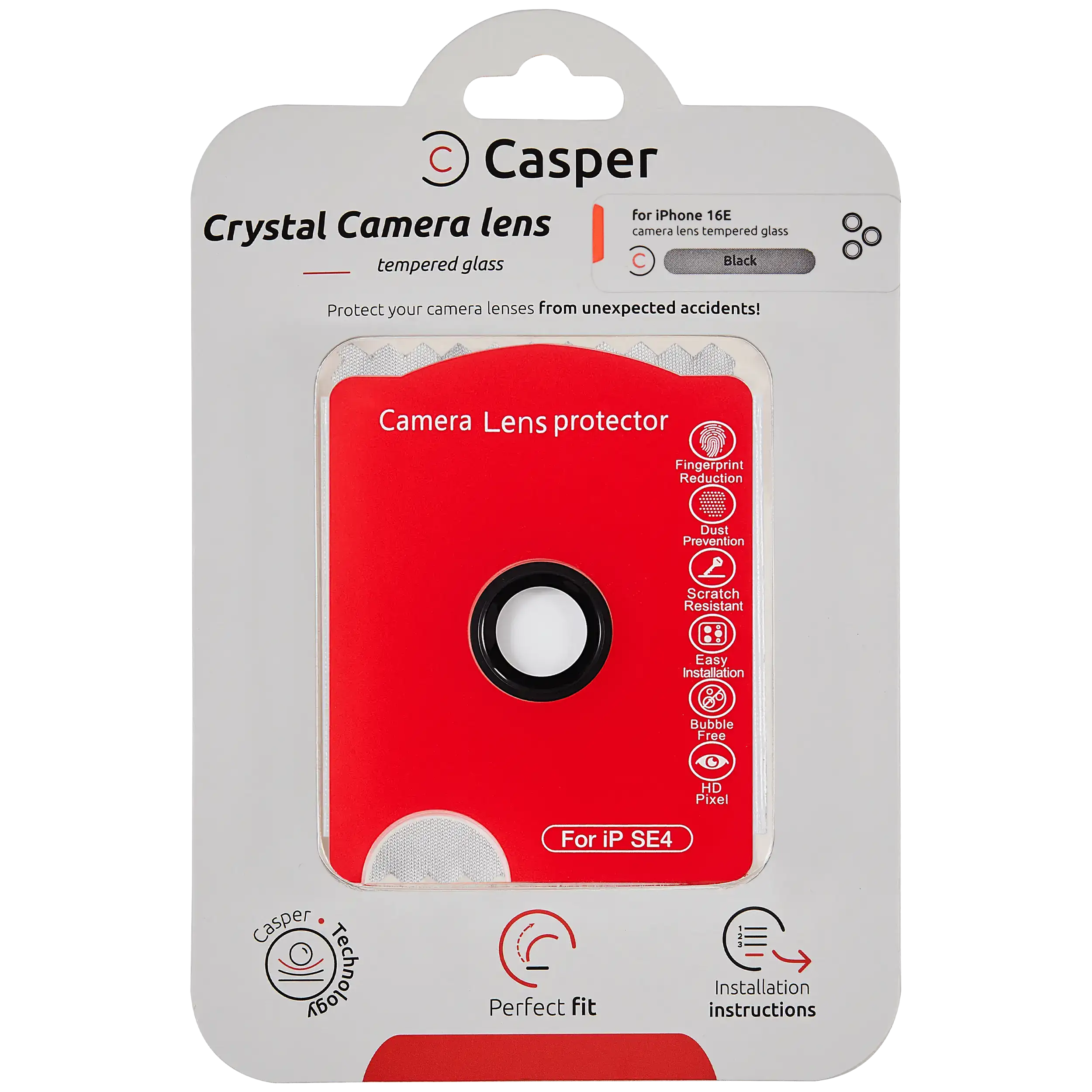 Casper Kameraobjektivschutz kompatibel für iPhone 16E / 17E (Schwarz) (Clear)