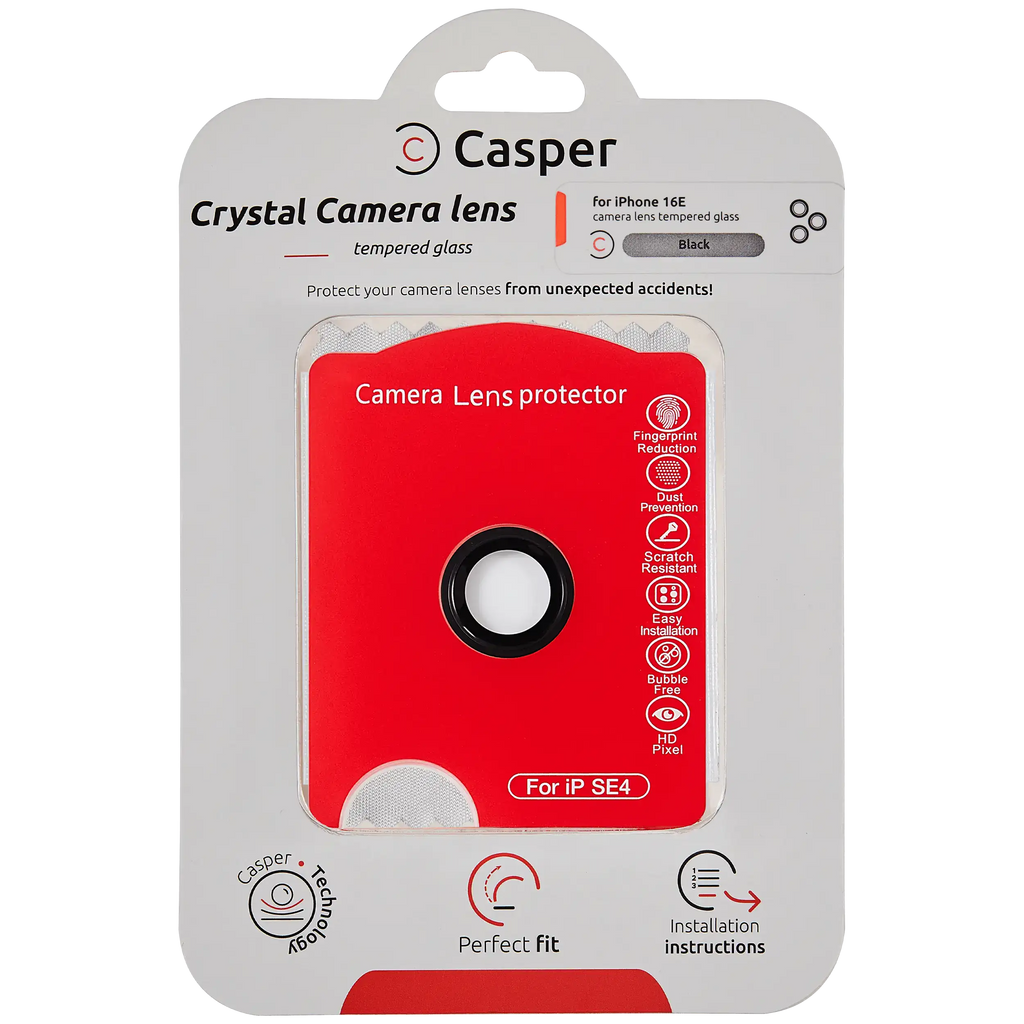 Casper Camera Lens Protector Compatible for iPhone 16E / 17E (Black) (Clear)