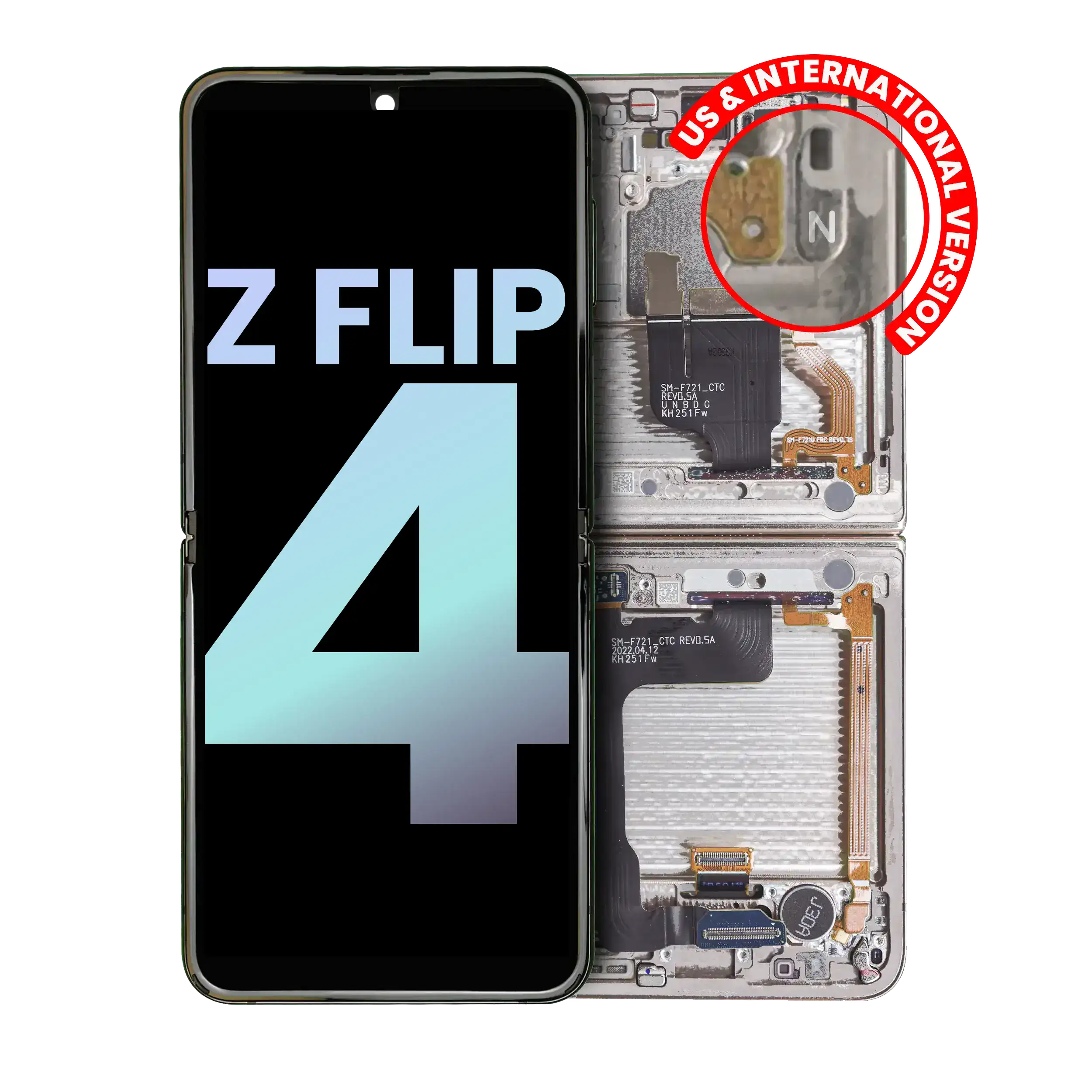 Inner OLED Display with Frame for Samsung Galaxy Z Flip 4 5G (US & International) (Service Pack) (White)