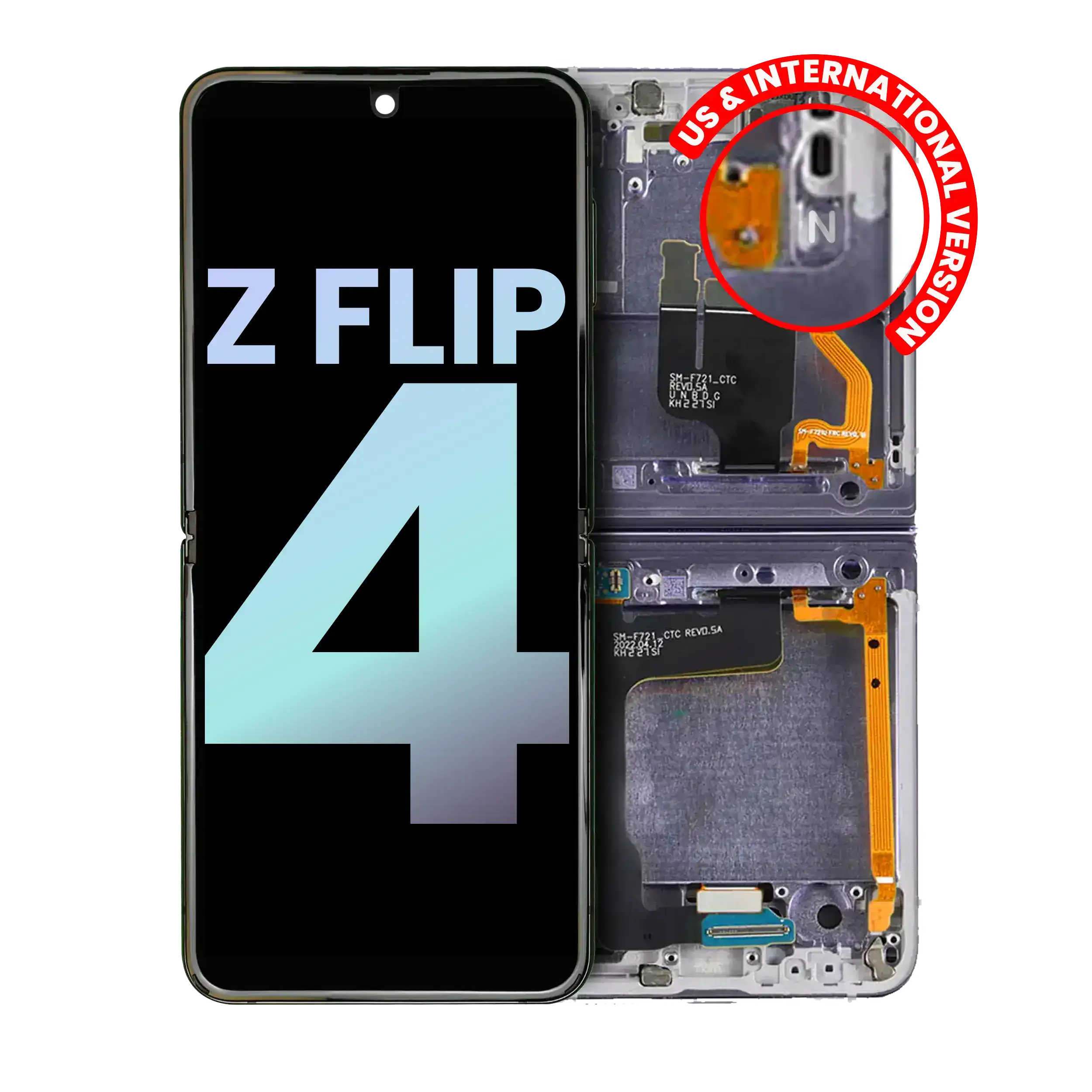 Inner OLED Screen with Frame for Samsung Galaxy Z Flip 4 5G (US & International) (Service Pack) Bora Purple
