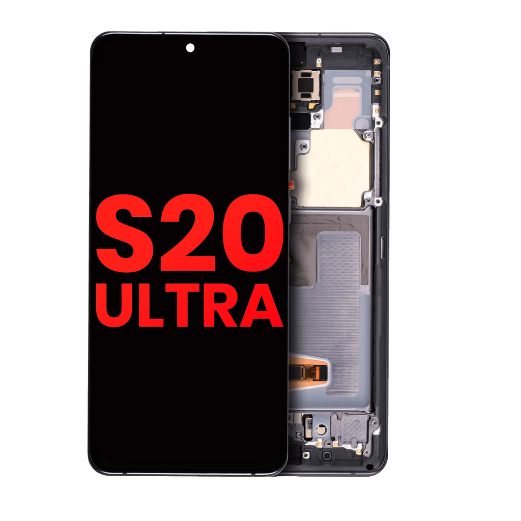 OLED-Display mit Rahmen für Samsung Galaxy S20 Ultra 5G (Aftermarket Plus) (Cosmic Gray)