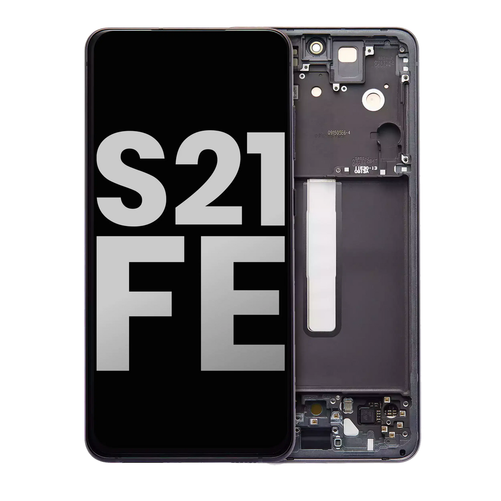 OLED-Display mit Rahmen für Samsung Galaxy S21 FE 5G (US & International) (gebrauchter OEM-Ausbau, Qualität B/C) (Graphite)