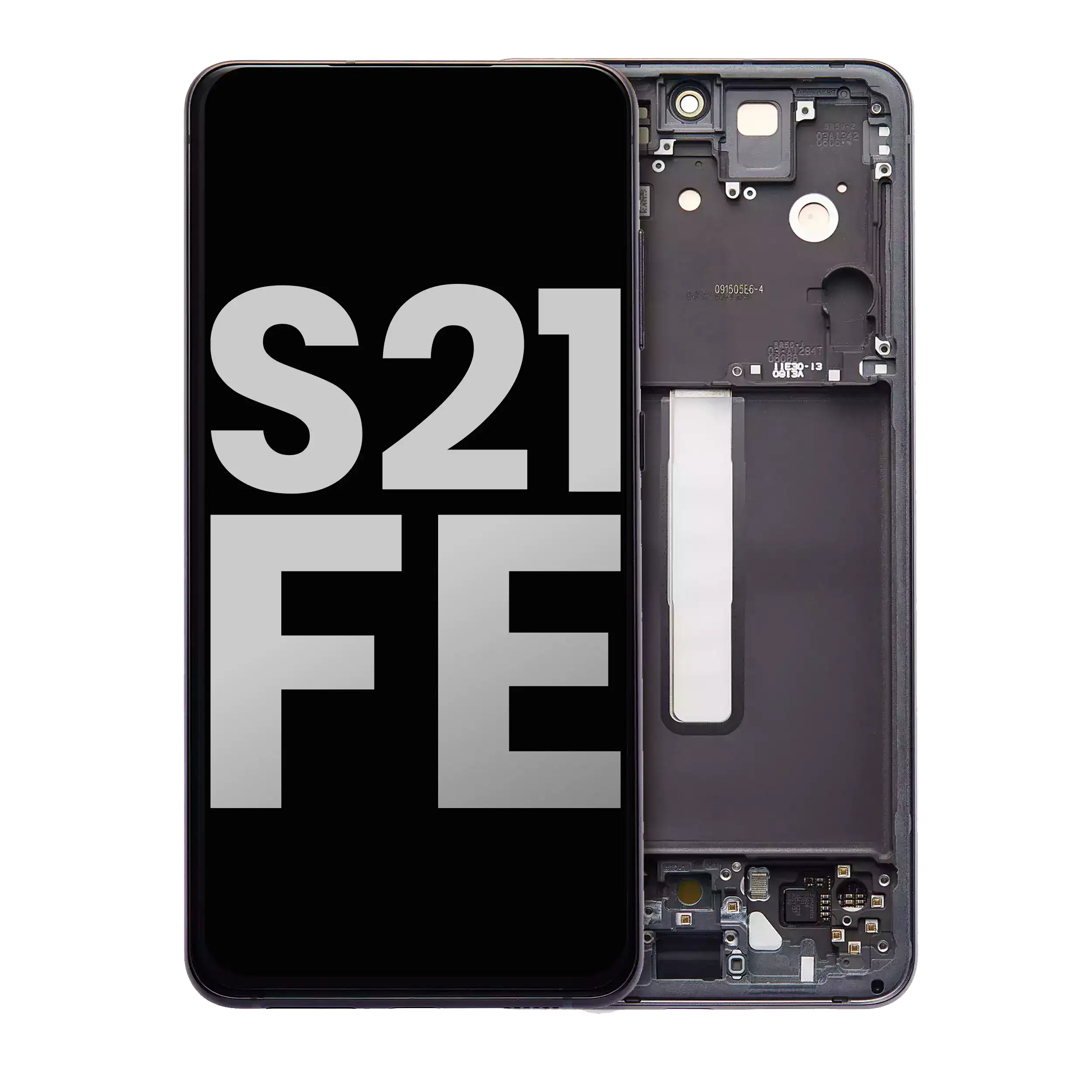 OLED-Display mit Rahmen für Samsung Galaxy S21 FE 5G (US & International) (gebrauchter OEM-Ausbau, Qualität B/C) (Graphite)