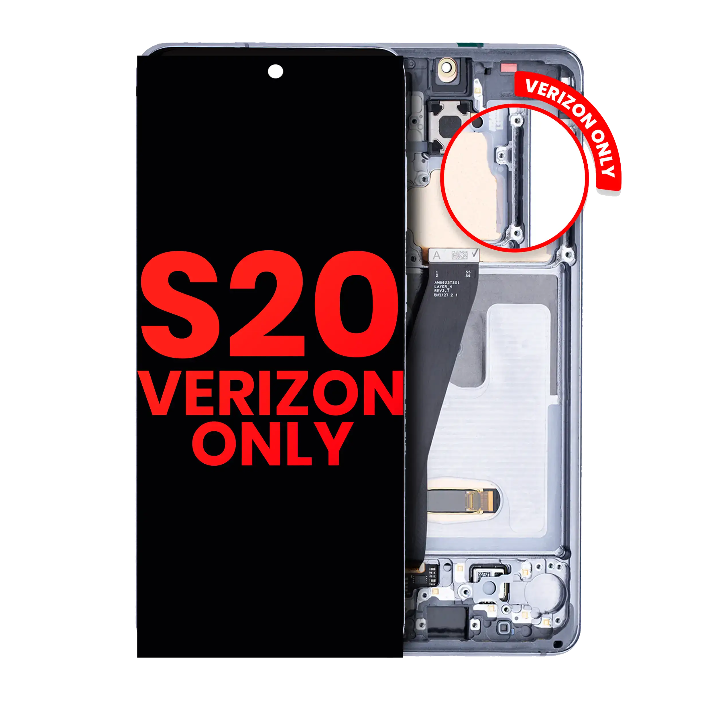 OLED Display with Frame for Samsung Galaxy S20 5G (Verizon 5G UW Frame Only) (Aftermarket Plus) (Cosmic Gray)