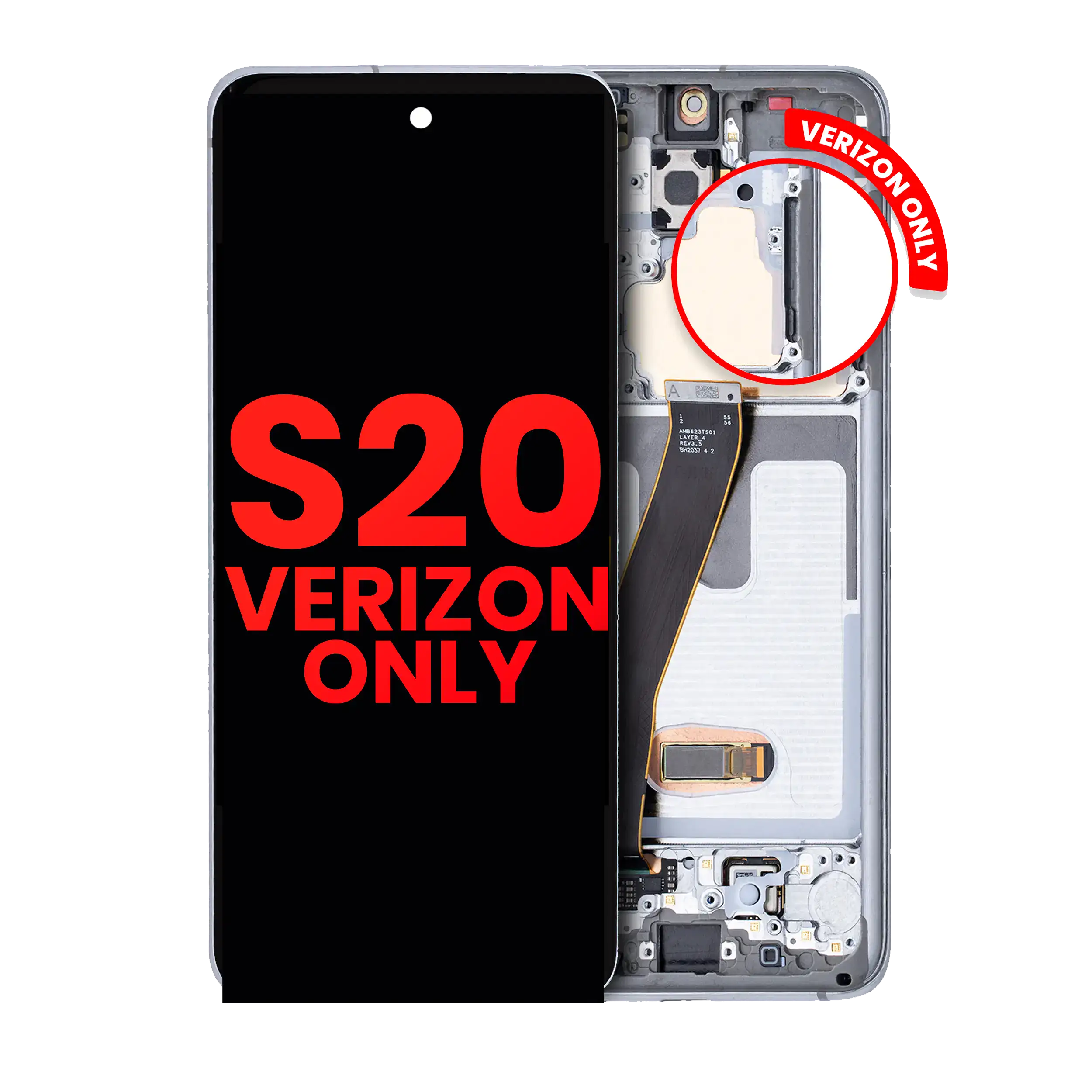 OLED-Display m. Rahmen f. Samsung Galaxy S20 5G – Aftermarket Plus – Cloud White