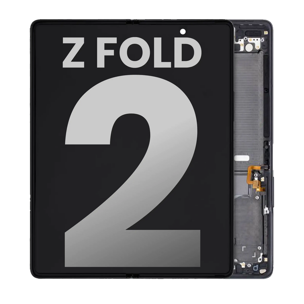 Inner OLED Display with Frame for Samsung Galaxy Z Fold 2 5G (Used OEM Pull, Quality B/C) (US & International) (Mystic Black)