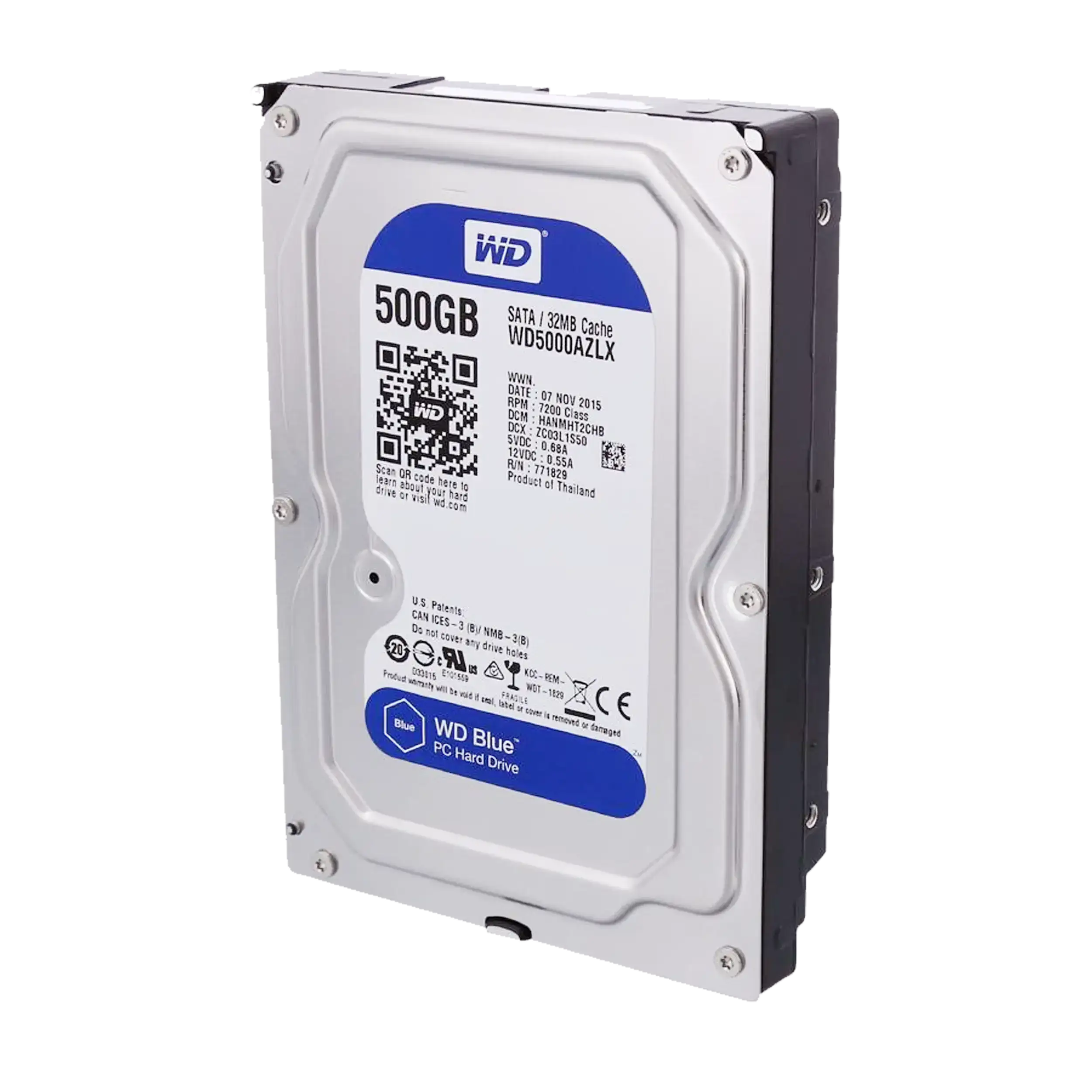 500GB WD Blue 3.5" Interne Festplatte HDD - 7200 U/min (26mm) (Refurbished)