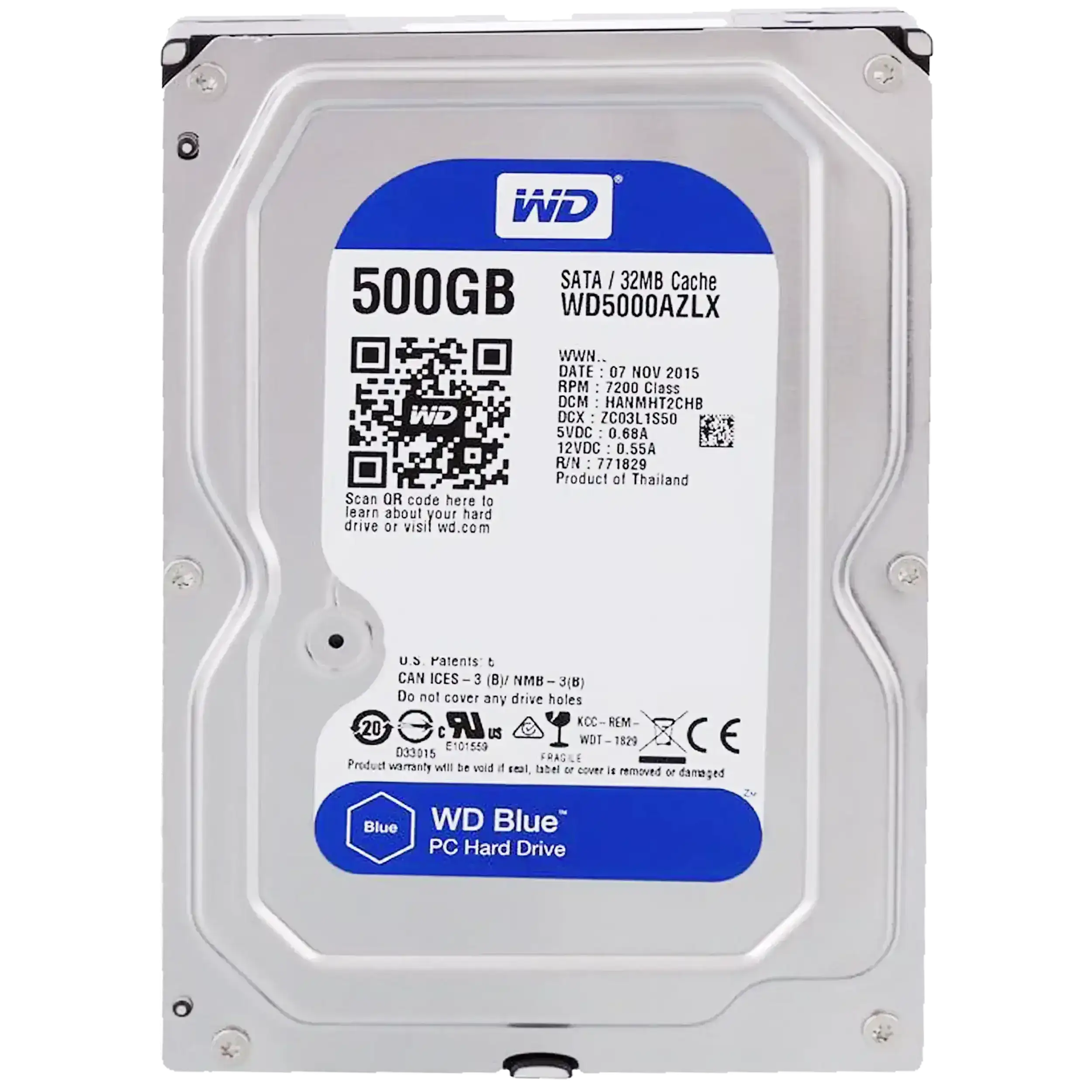 500GB WD Blue 3.5" Interne Festplatte HDD - 7200 U/min (26mm) (Refurbished)