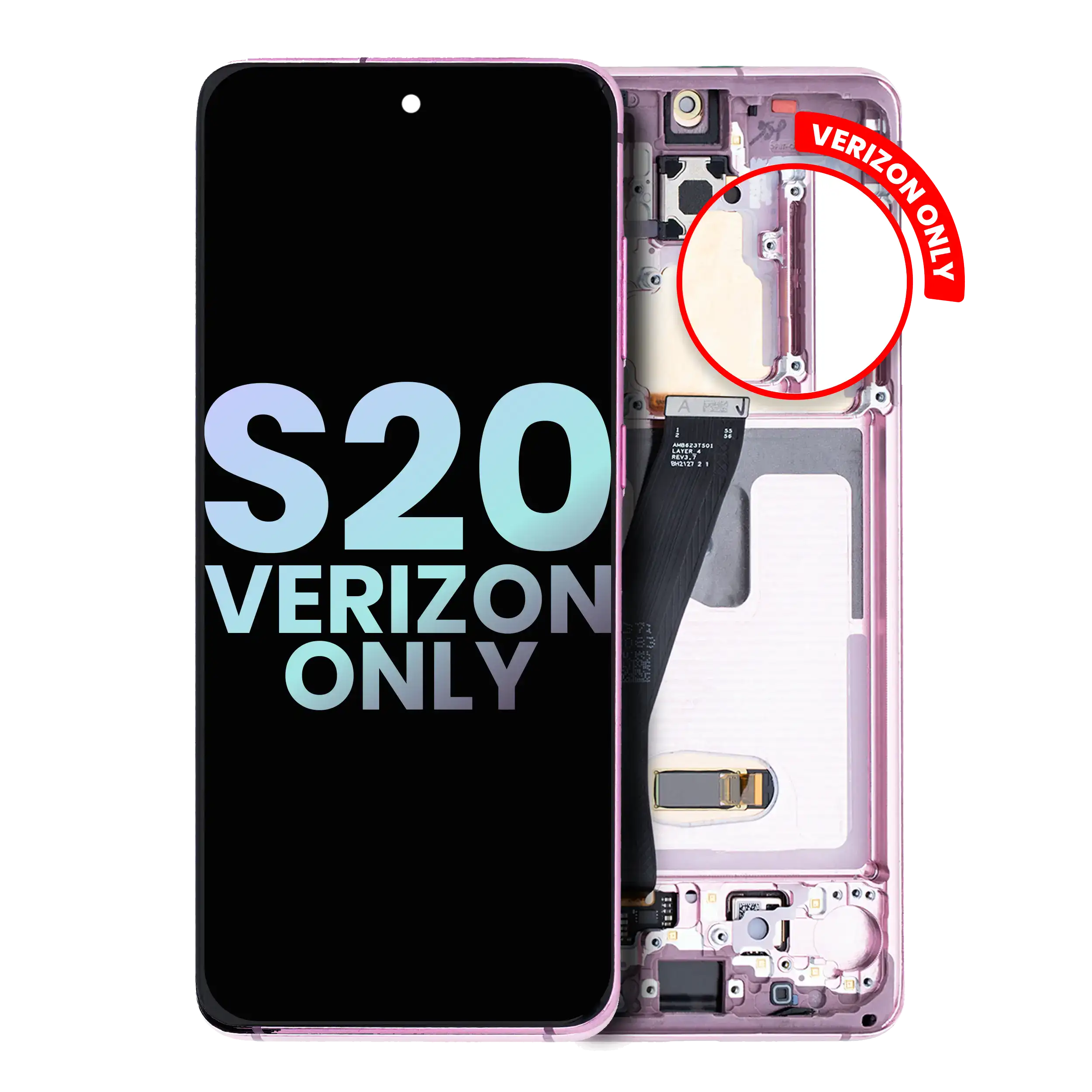 OLED Display with Frame for Samsung Galaxy S20 5G (Verizon 5G UW, Frame Only) (Service Pack) (Cloud Pink)