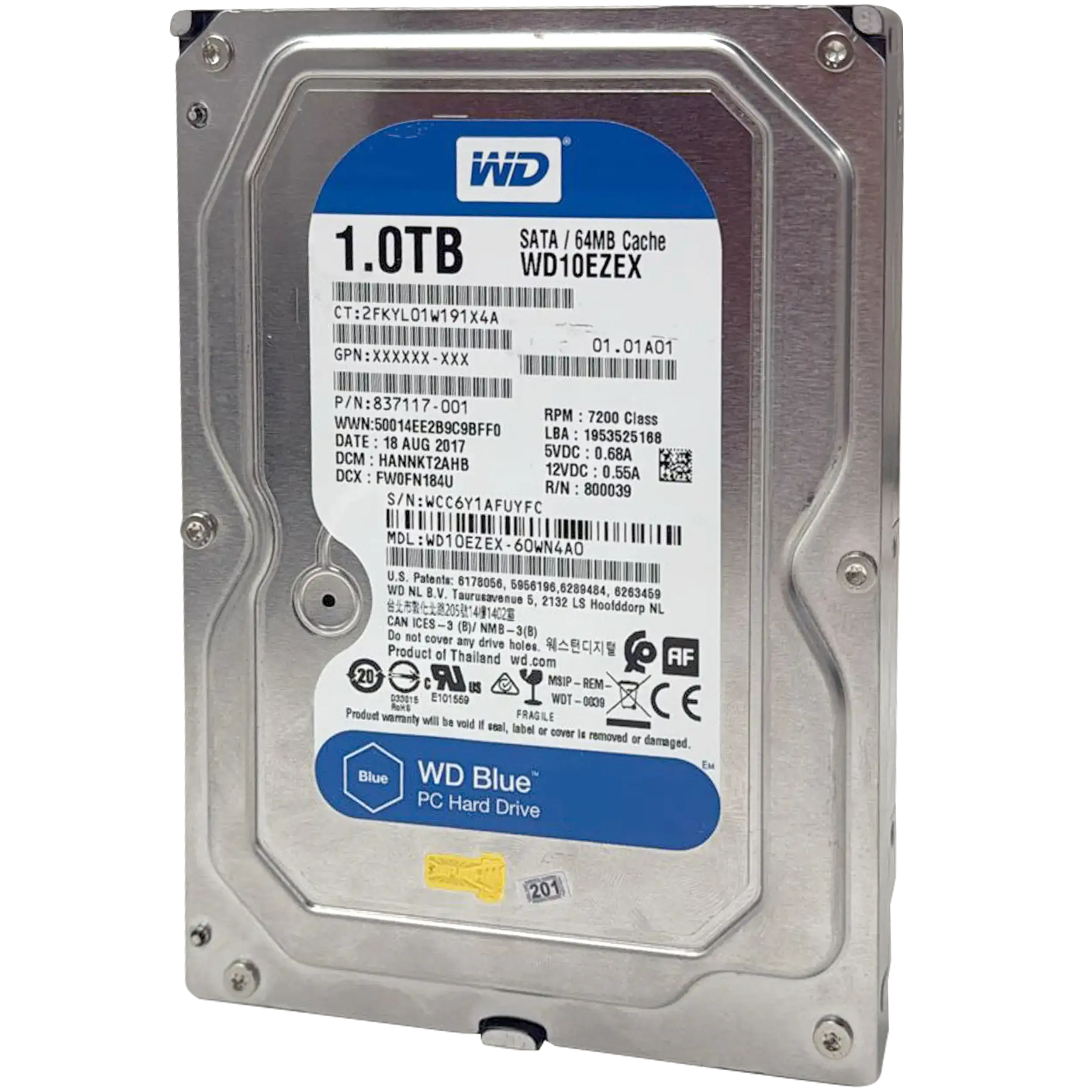 1TB WD Blue 3,5" HDD Interne Festplatte - 7200 U/min (26mm) Generalüberholt