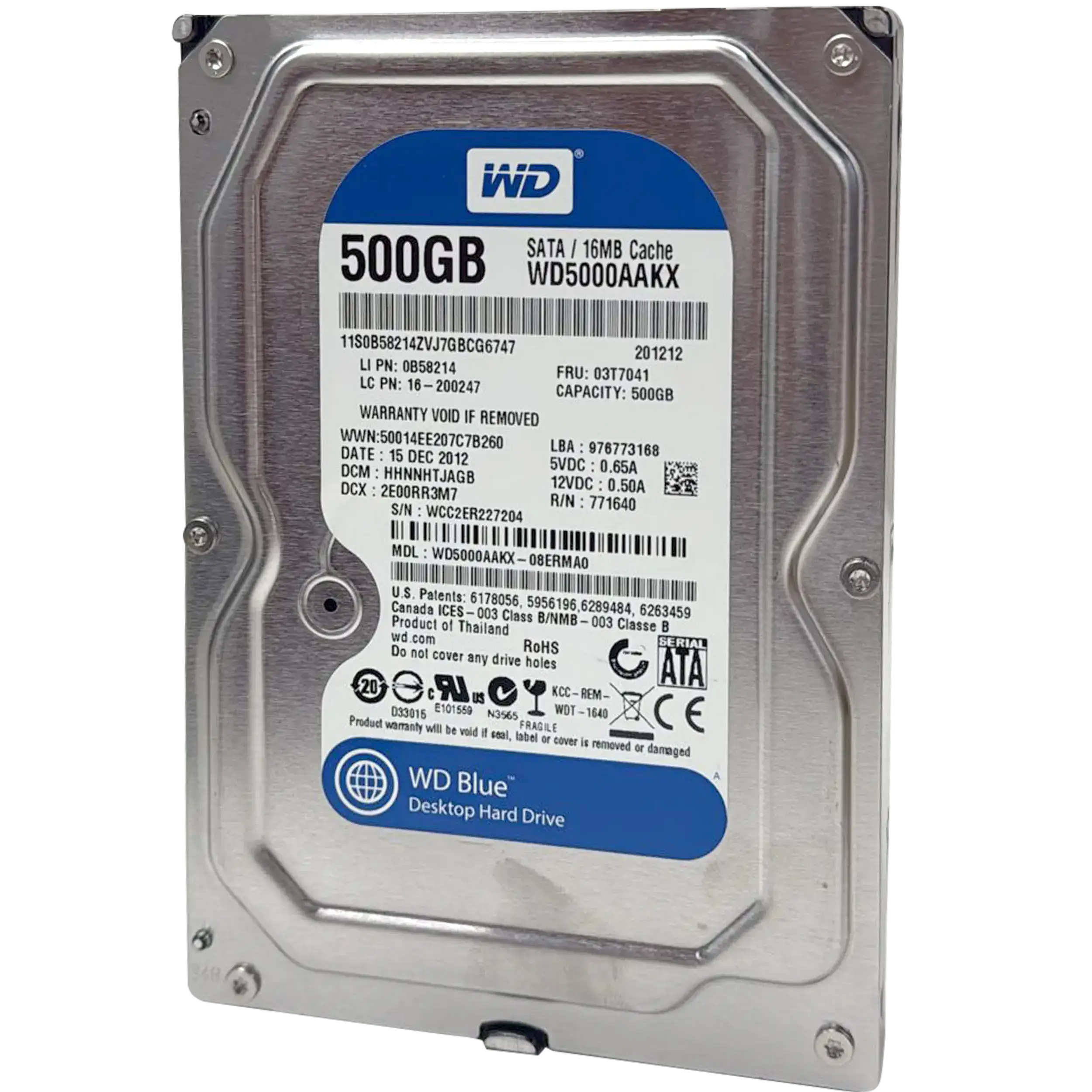 500GB WD Blue 3.5" Interne Festplatte HDD - 7200 U/min (26mm) (Refurbished)