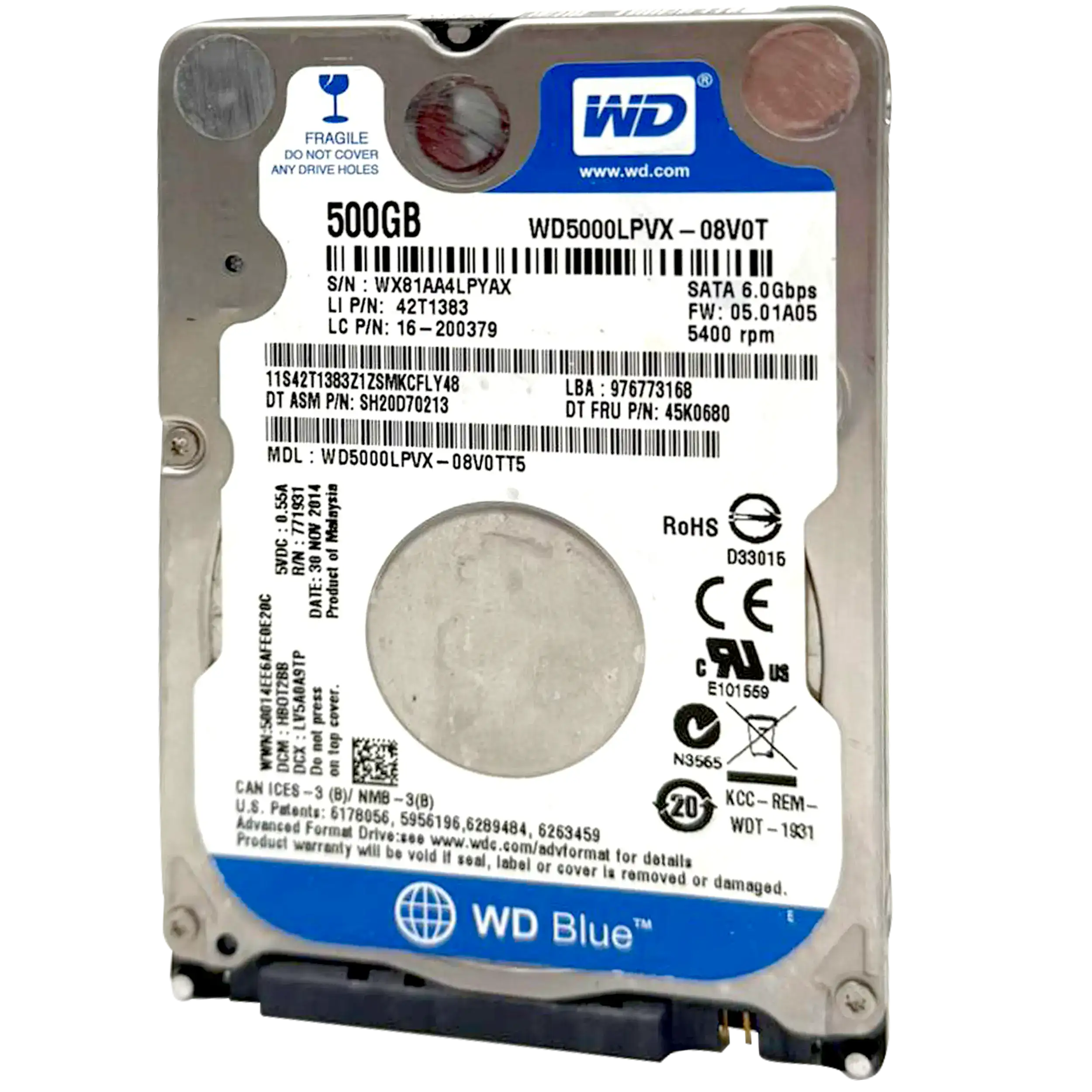 500GB WD Blue 2,5 Zoll interne Festplatte HDD - 5400 U/min (7mm) (Refurbished)