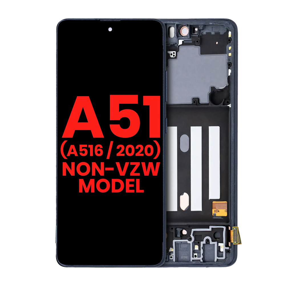 OLED-Display mit Rahmen für Samsung Galaxy A51 5G (A516 / 2020) (Non-Verizon 5G UW Frame) (6.46") (Aftermarket Plus) (Prism Cube Black)
