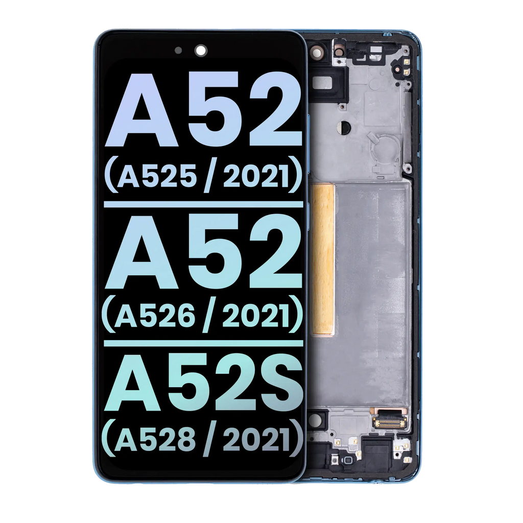OLED-Display mit Rahmen für Samsung Galaxy A52 Serie (Service Pack, Blau)