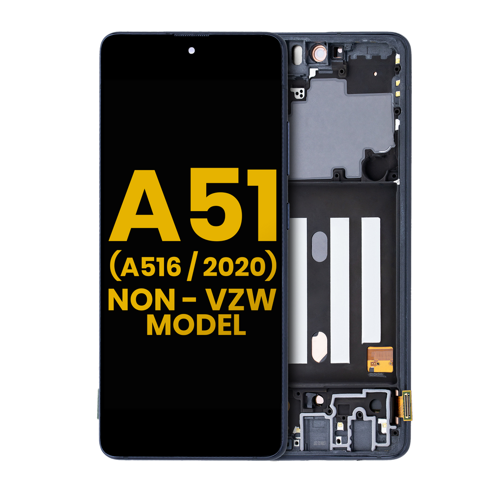OLED-Display mit Rahmen für Samsung Galaxy A51 5G, Prism Cube Black, Refurb.