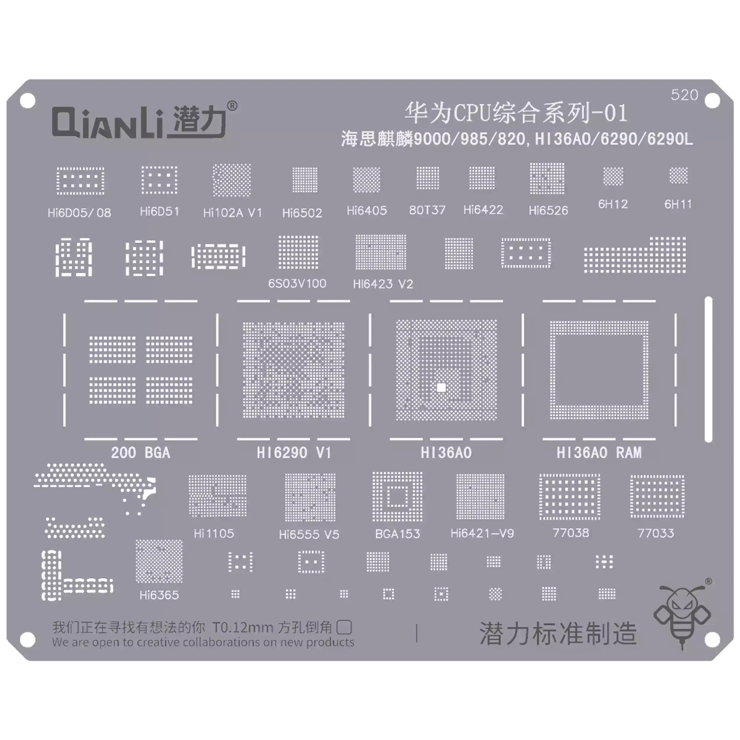 Bumblebee Stencil (QS520) for Huawei CPU 01 – Kirin 9000, 985, 820, HI36AO, 6290, 6290L