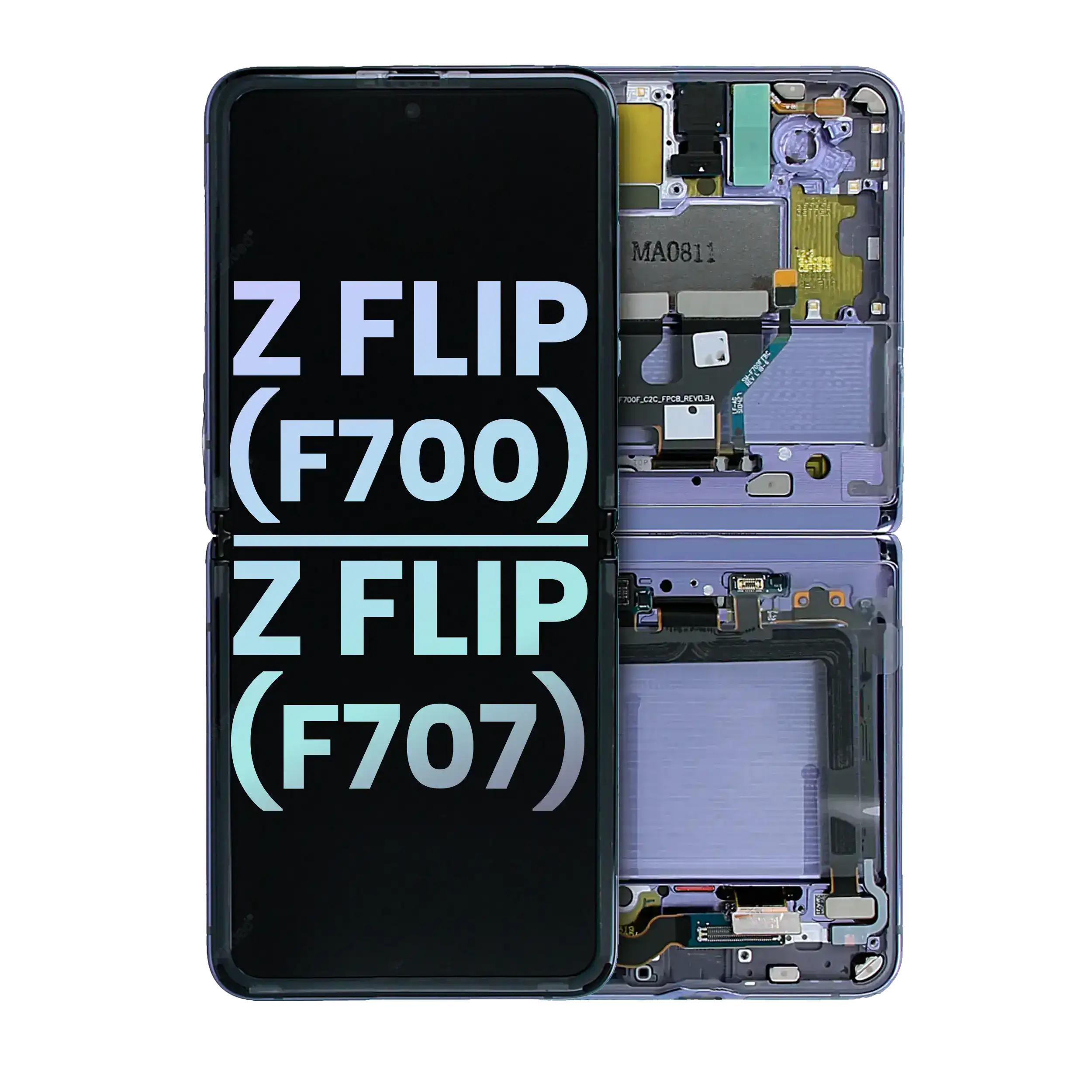 Inner OLED-Display mit Rahmen für Samsung Galaxy Z Flip 5G (F707) (Service Pack) (Mirror Purple)