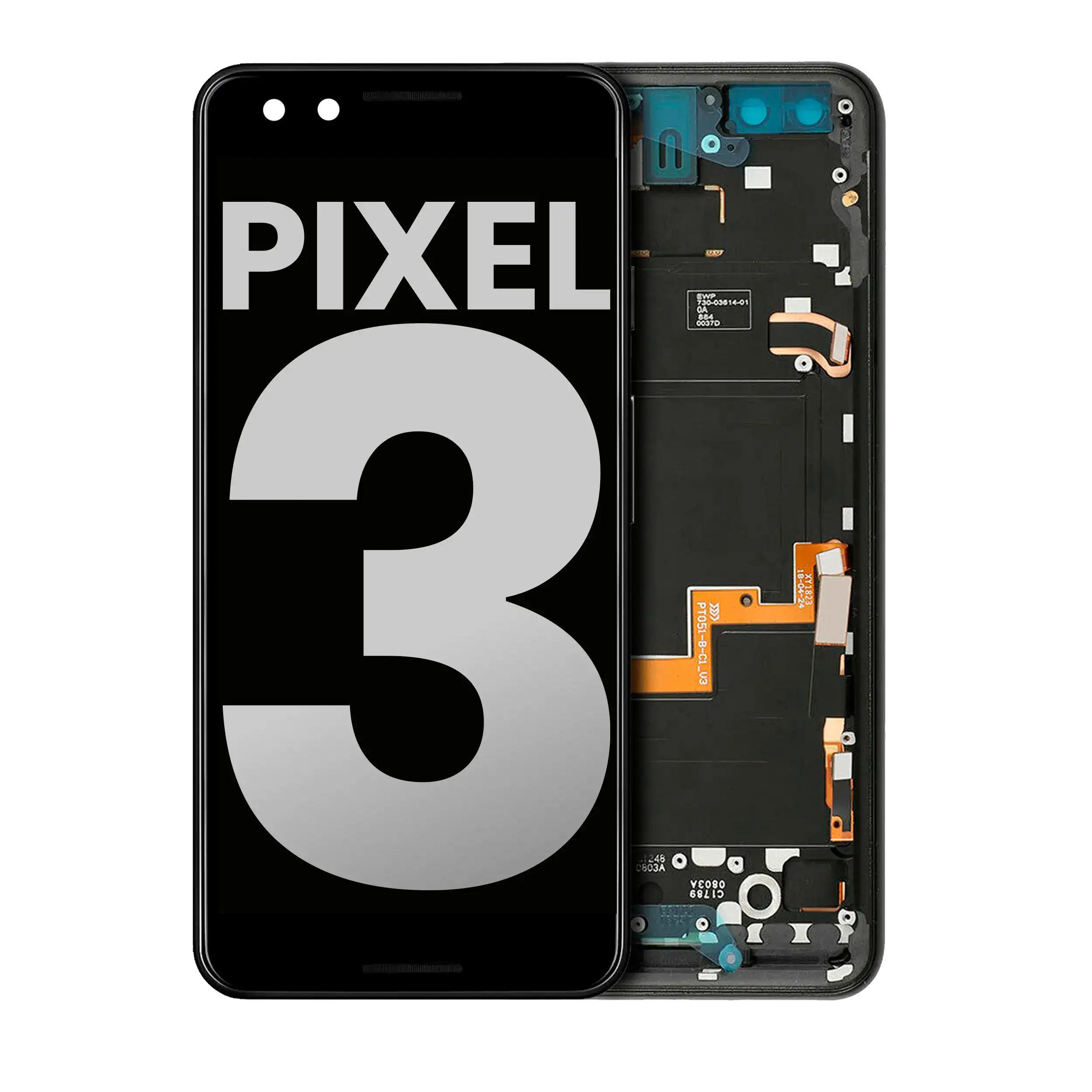 OLED-Display m. Rahmen Google Pixel 3 Schwarz (Gebrauchter Ausbau/Pull, Qualität B/C)