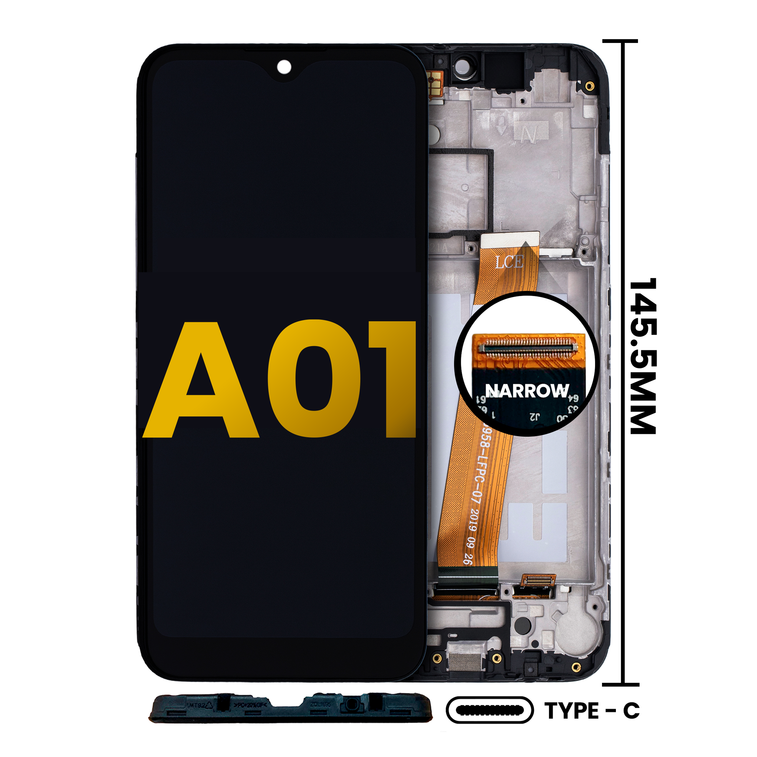 LCD Display with Frame for Samsung Galaxy A01 (US Model) (TYPE-C Frame) (Refurbished) (All Colors)