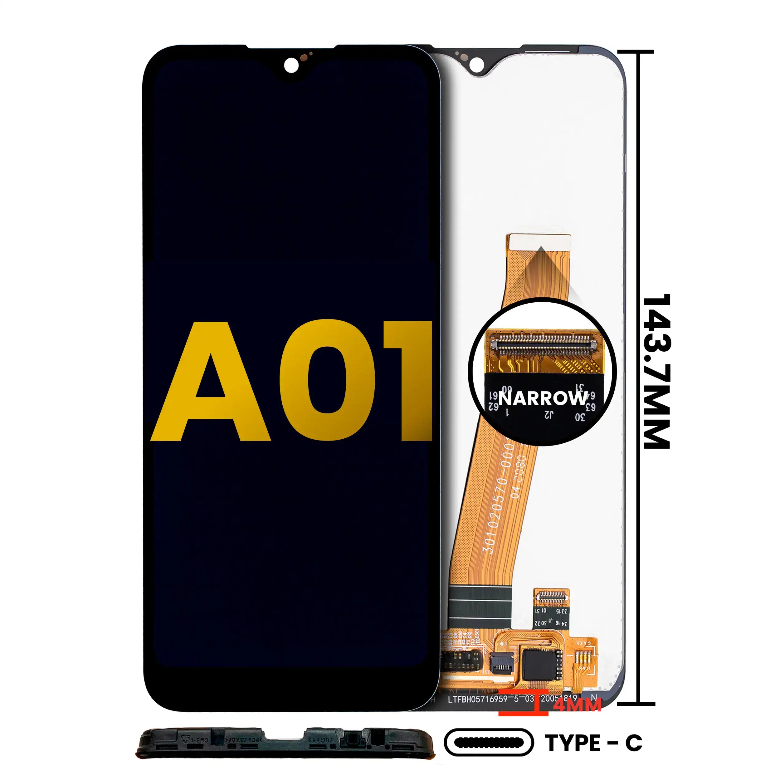 LCD Display without Frame for Samsung Galaxy A01 (US Model) (TYPE-C Frame) (Refurbished) (All Colors)