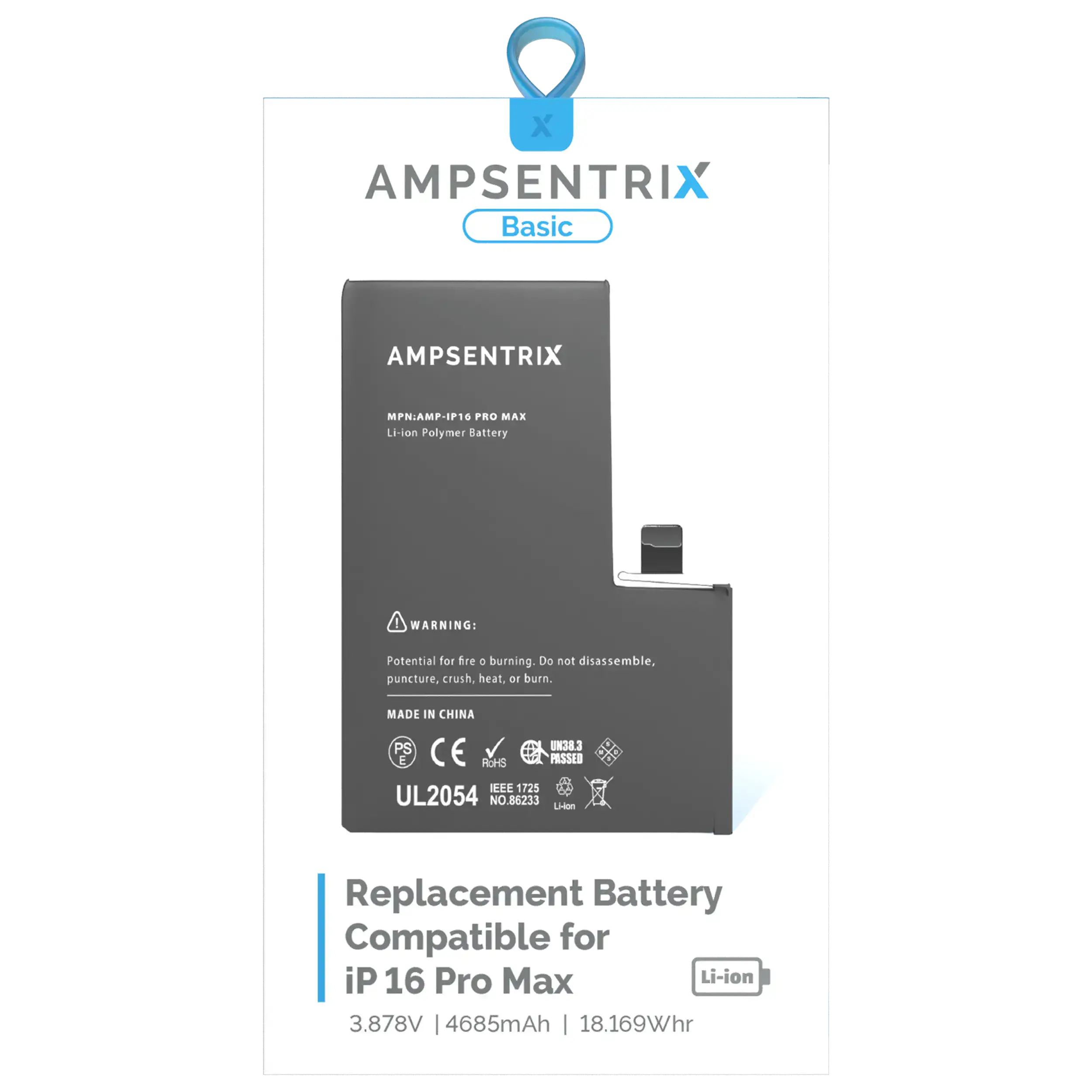 Ersatzakku für iPhone 16 Pro Max (AmpSentrix Basic)