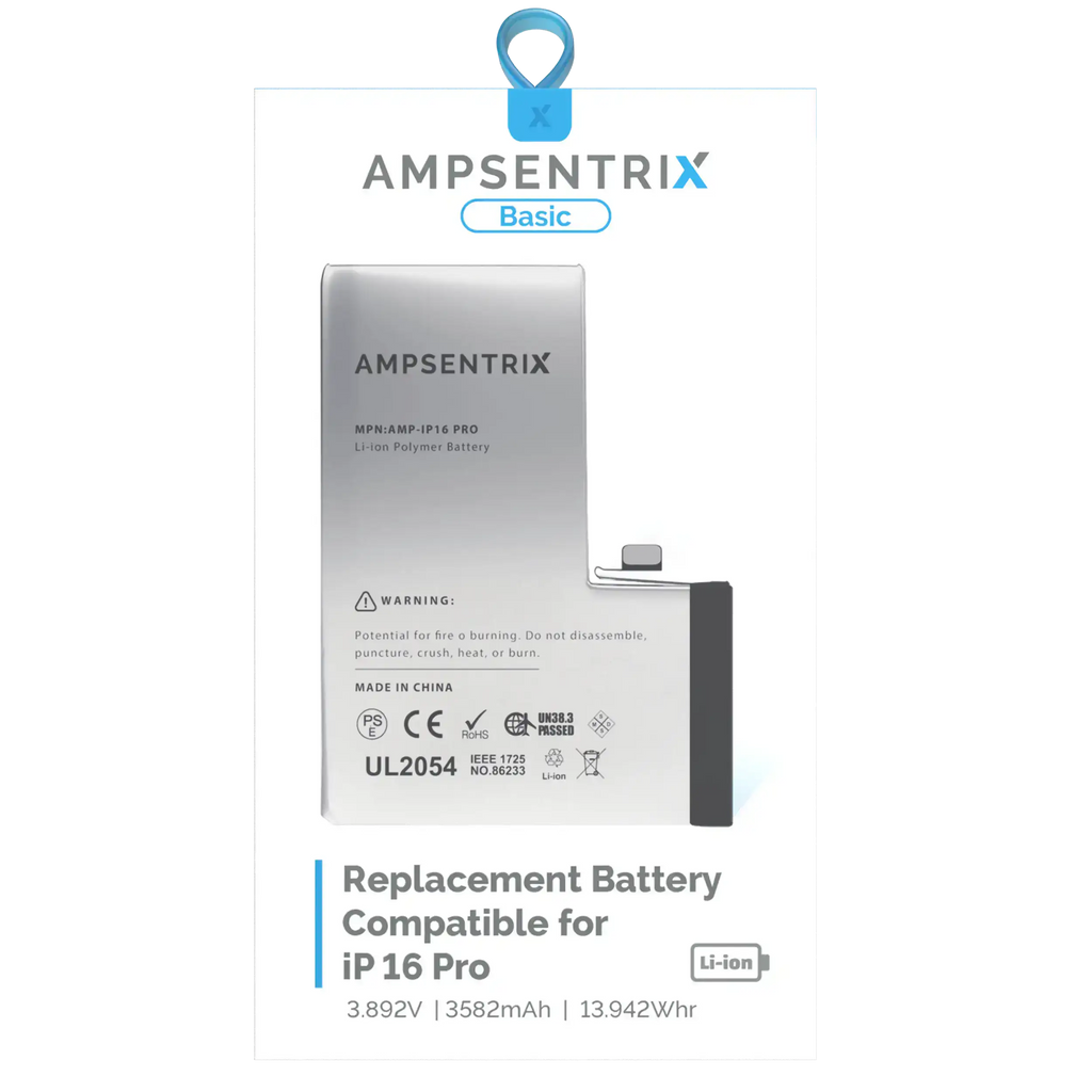 Replacement Battery for iPhone 16 Pro (AmpSentrix Basic)