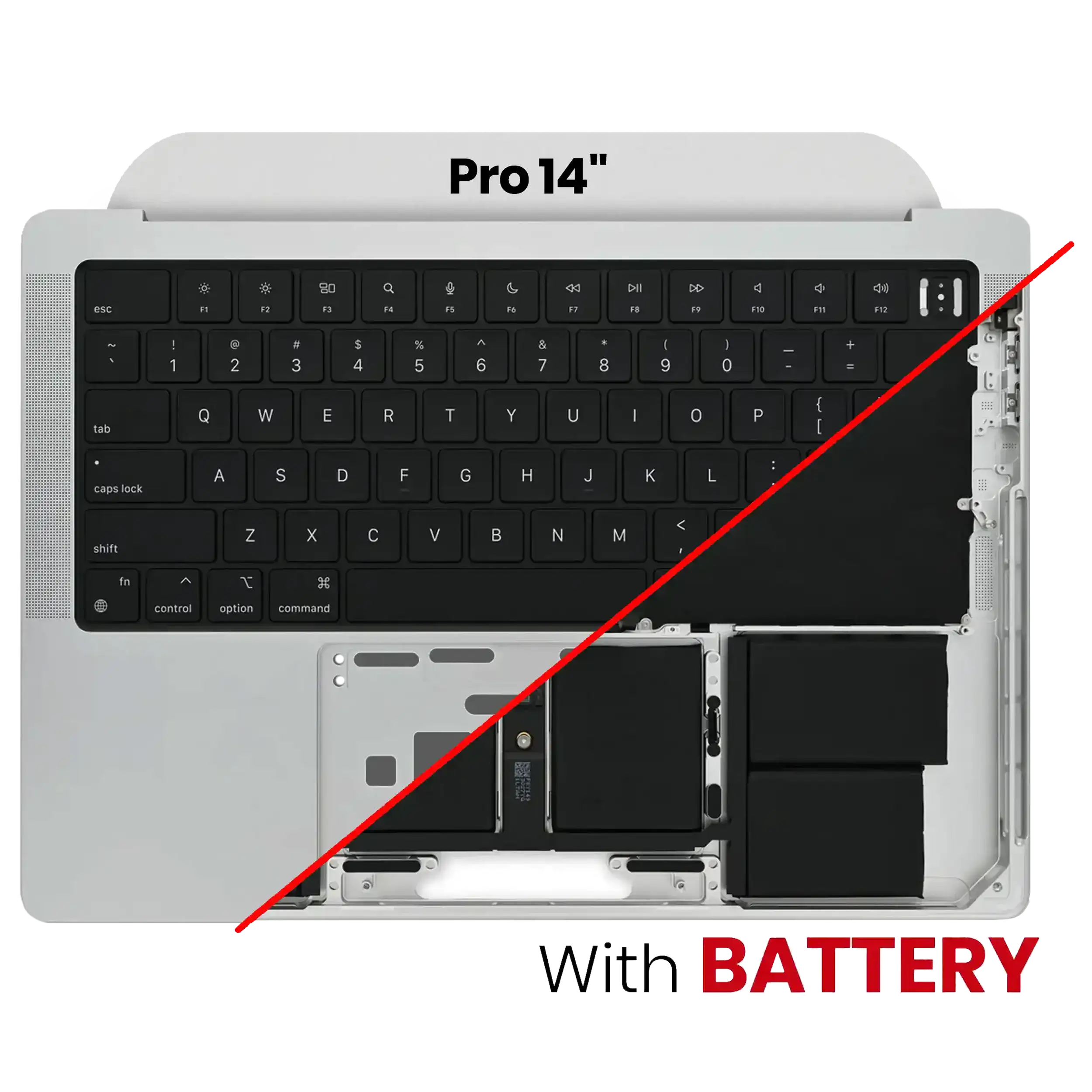 Top Case mit Akku and Keyboard (ANSI US) für MacBook Pro 14" A2442 (2021) / A2779 (2023) (gebrauchter OEM-Ausbau, Qualität B/C) (Silber)