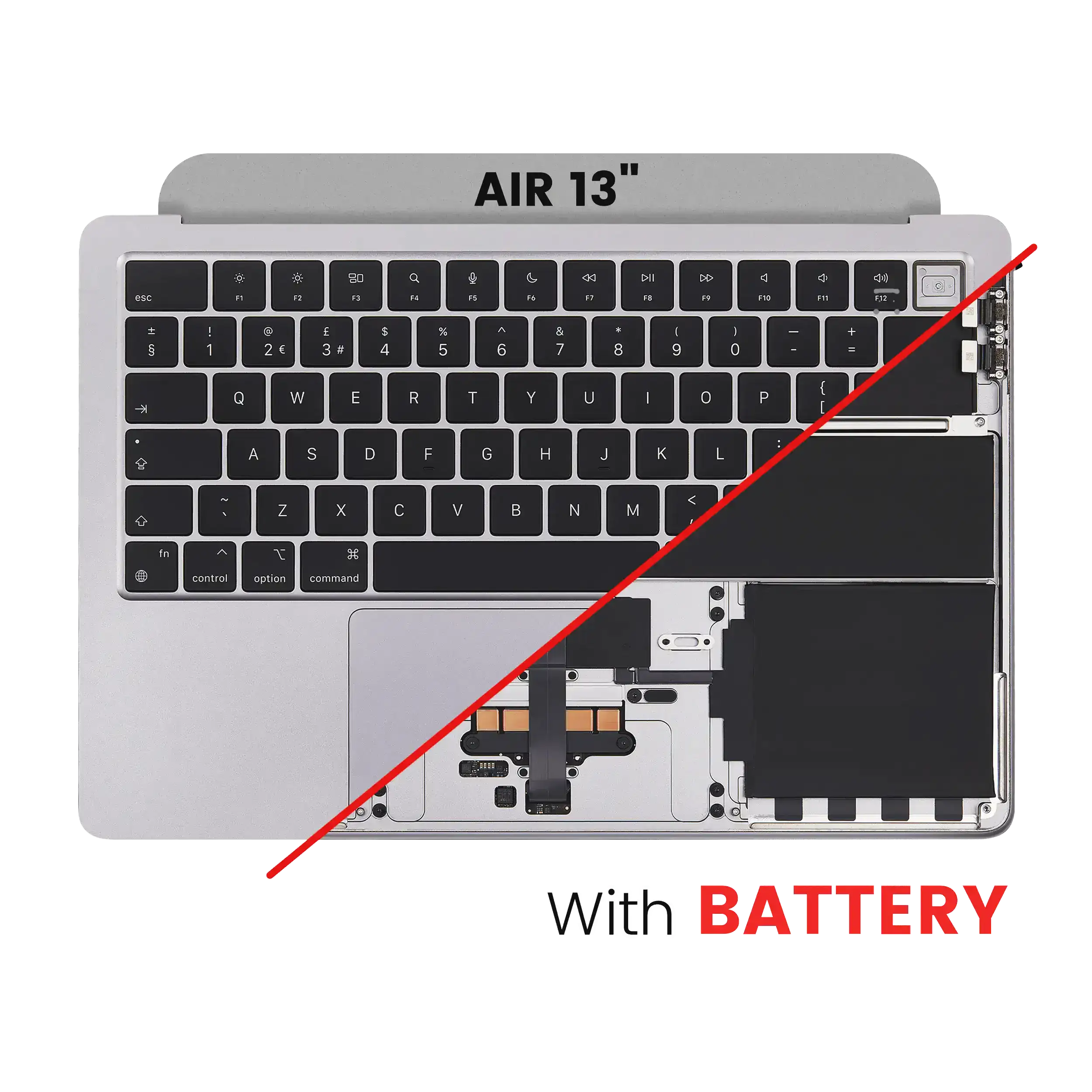 Top Case mit Akku and Keyboard (ISO UK) für MacBook Air 13" A2681 (2022) (gebrauchter OEM-Ausbau, Qualität B/C) (Silber)