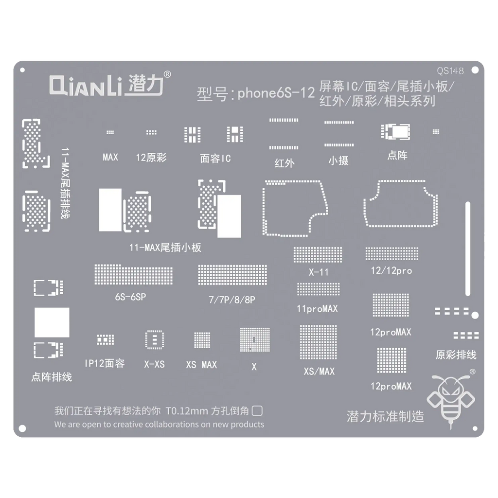 Bumblebee Schablone QS148 für iPhone 6S-12 Display IC, Face ID, True Tone