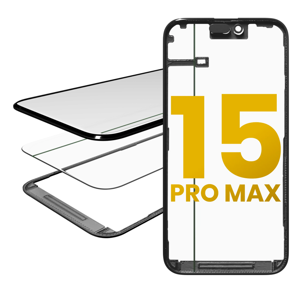 3-in-1 Glass with Pre-installed OCA + Frame for iPhone 15 Pro Max (OCA Master)