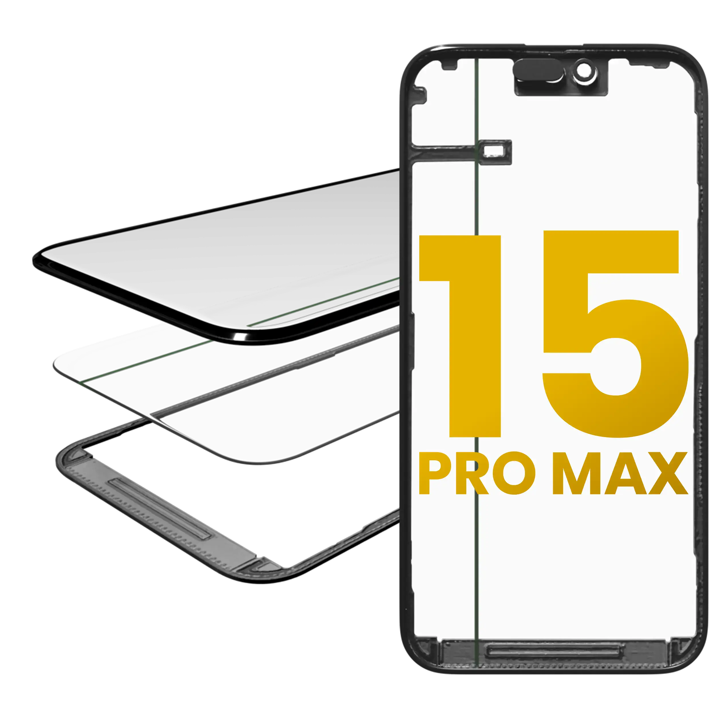 3-in-1 Glass with Pre-installed OCA + Frame for iPhone 15 Pro Max (OCA Master)