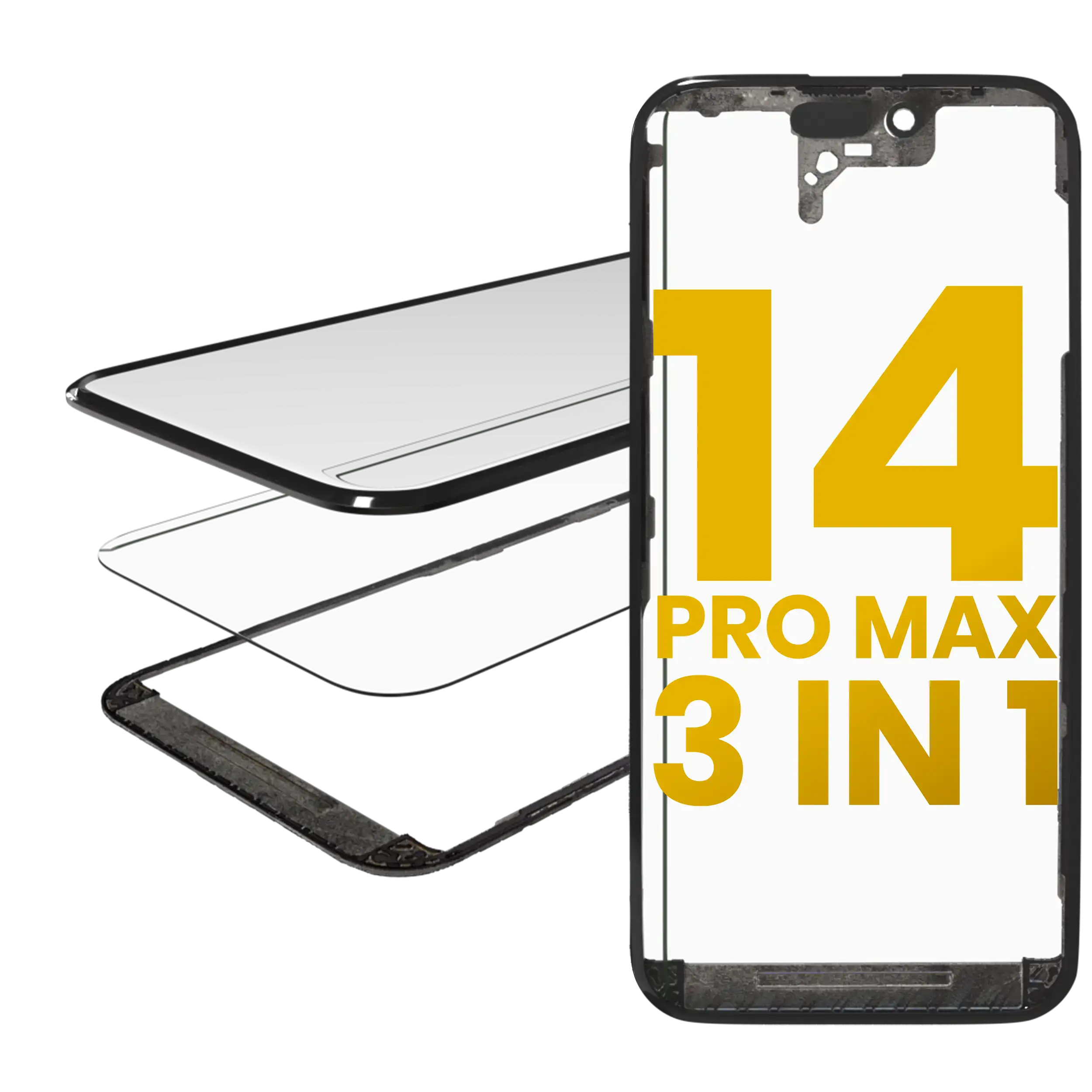 3-in-1 (Glass with pre-installed OCA + Frame) for iPhone 14 Pro Max (OCA Master)