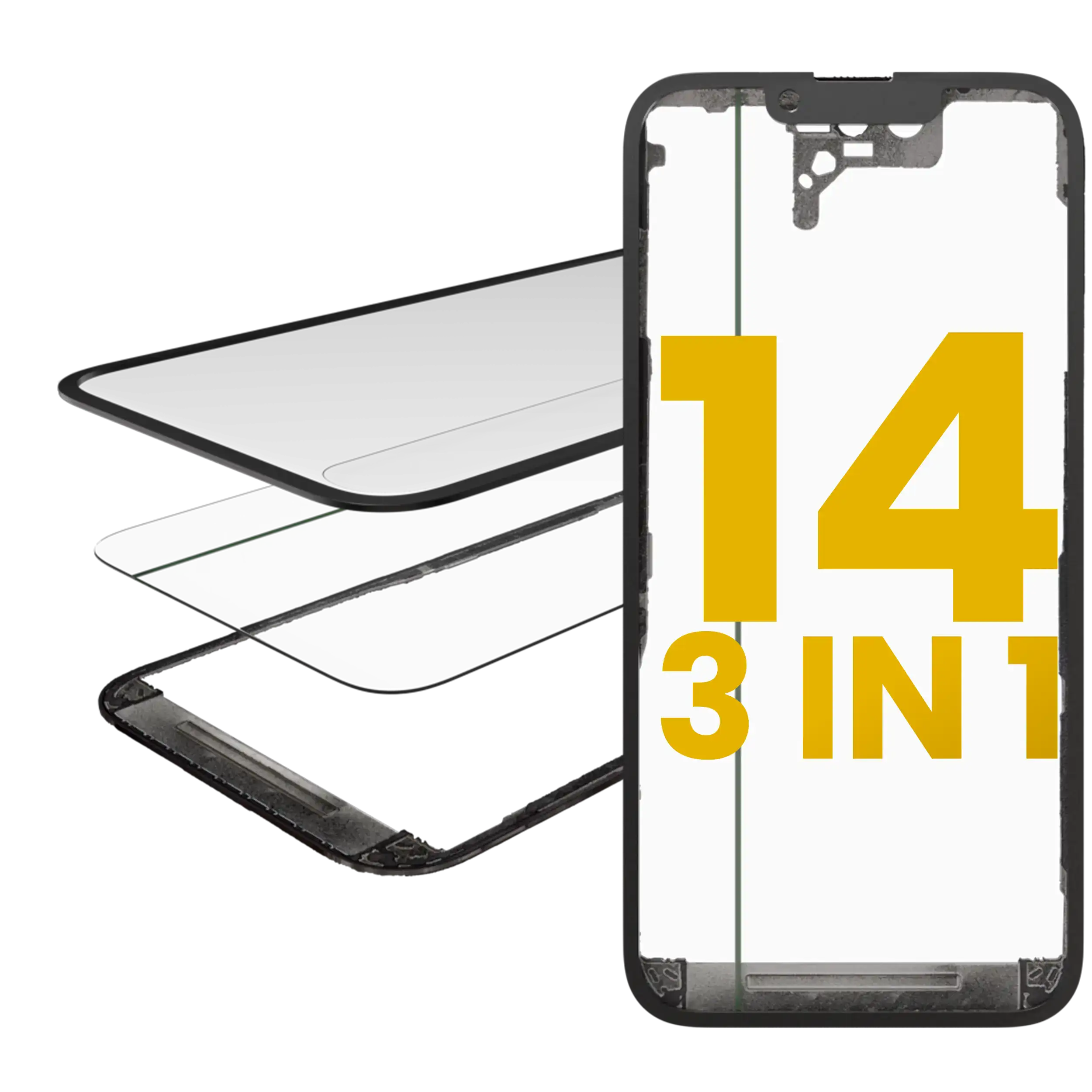 3-in-1 Glass with Pre-installed OCA + Frame for iPhone 14 (OCA Master)