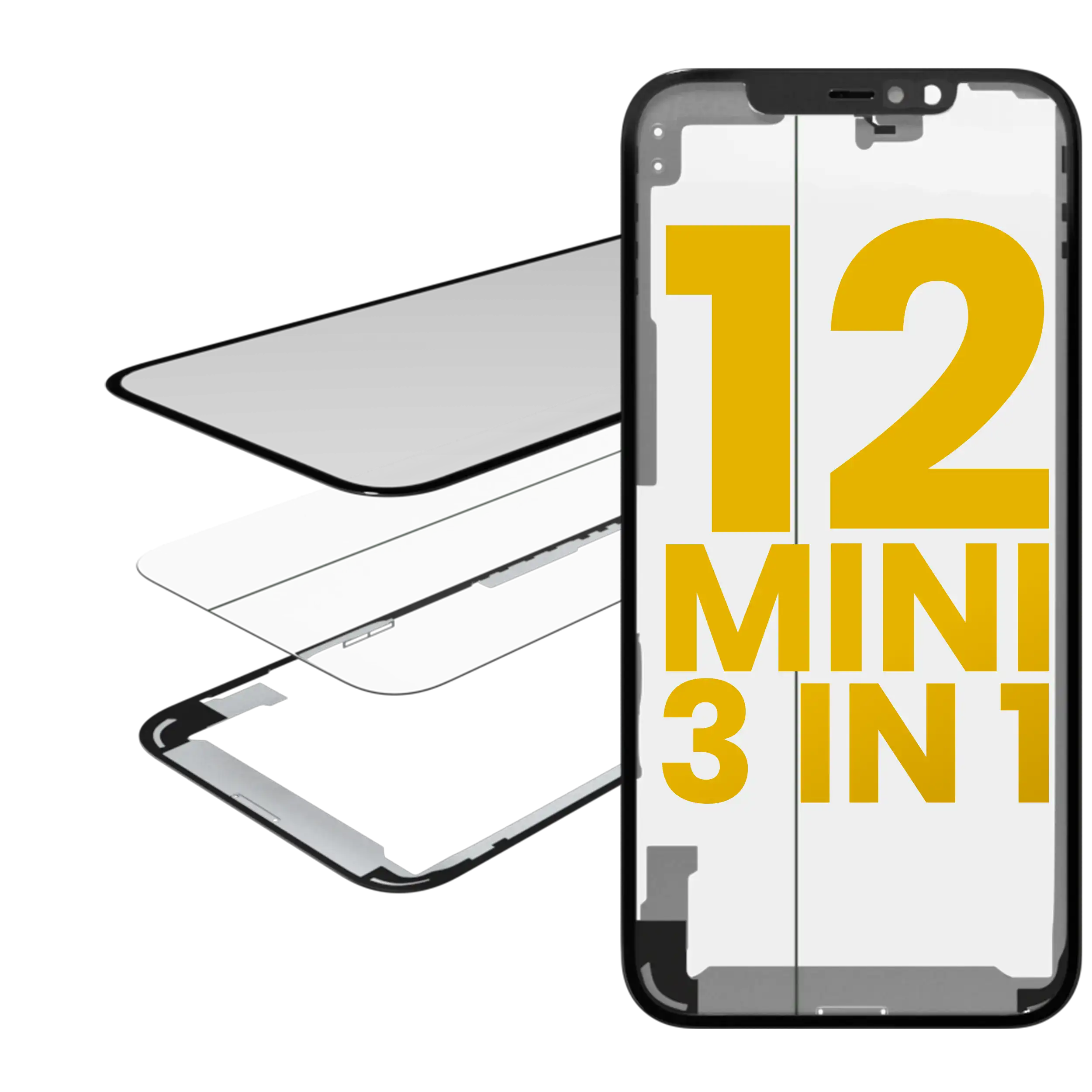 3-in-1 (Glass with pre-installed OCA + Frame) for iPhone 12 Mini (OCA Master)