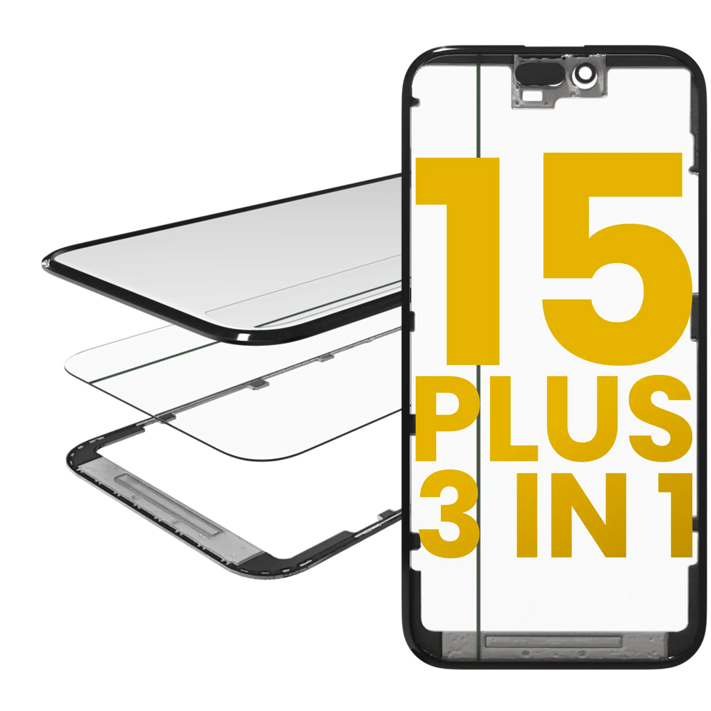 3 in 1 (Glas mit vorinstallierter OCA + Rahmen) für iPhone 15 Plus (OCA Master)