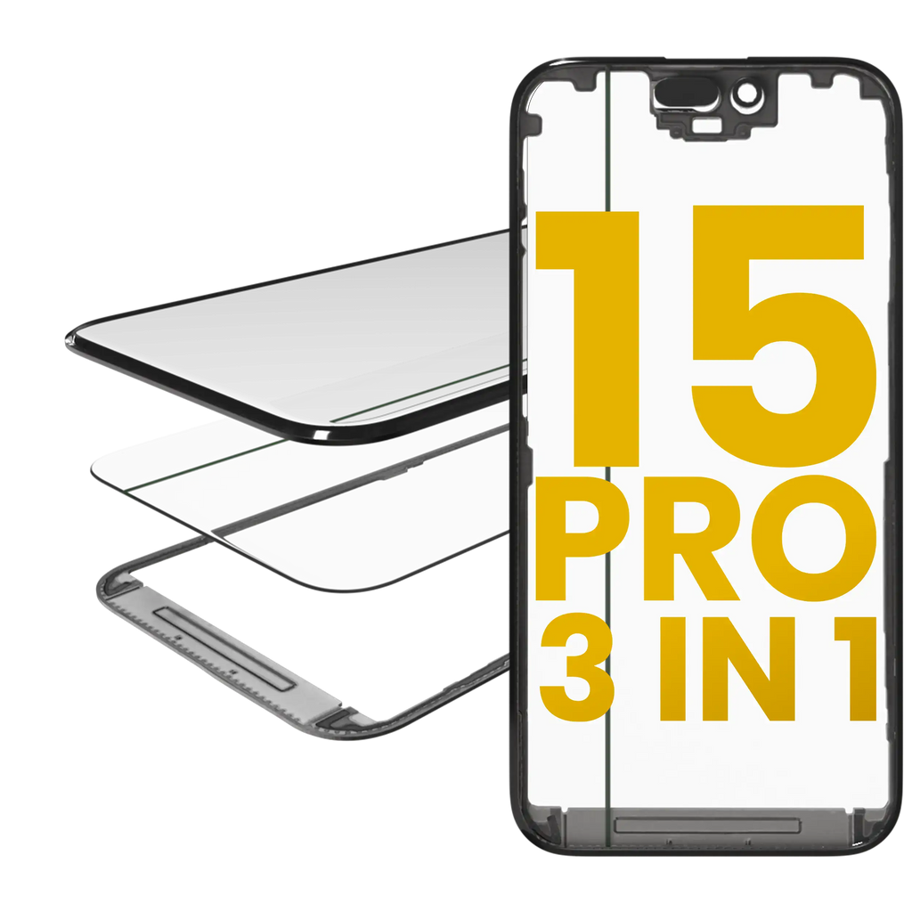 3-in-1 (Glas mit vorinstalliertem OCA + Rahmen) für iPhone 15 Pro (OCA Master)