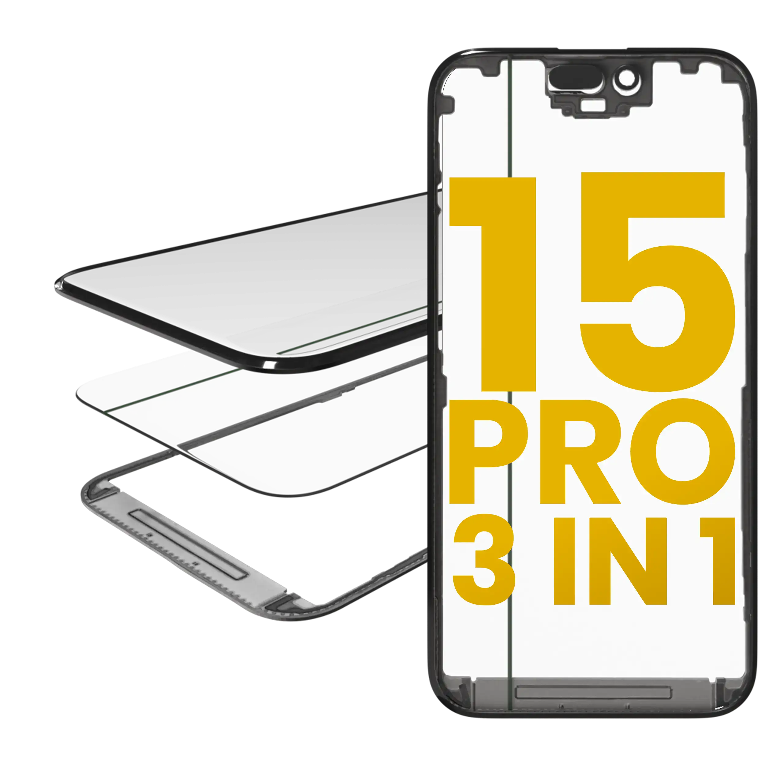 3-in-1 (Glas mit vorinstalliertem OCA + Rahmen) für iPhone 15 Pro (OCA Master)