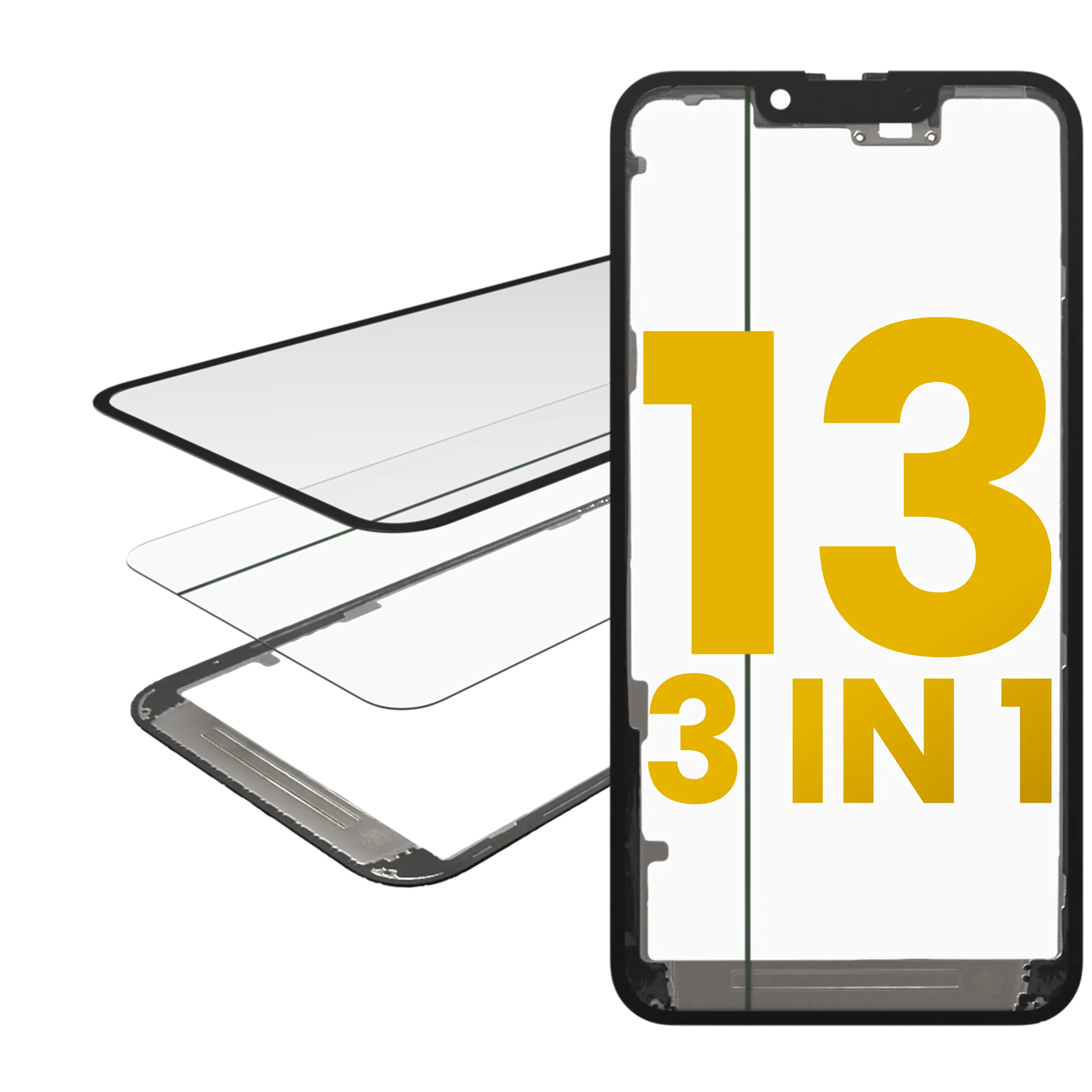 3 in 1 (Glas mit vorinstallierter OCA + Rahmen) für iPhone 13 (OCA Master)