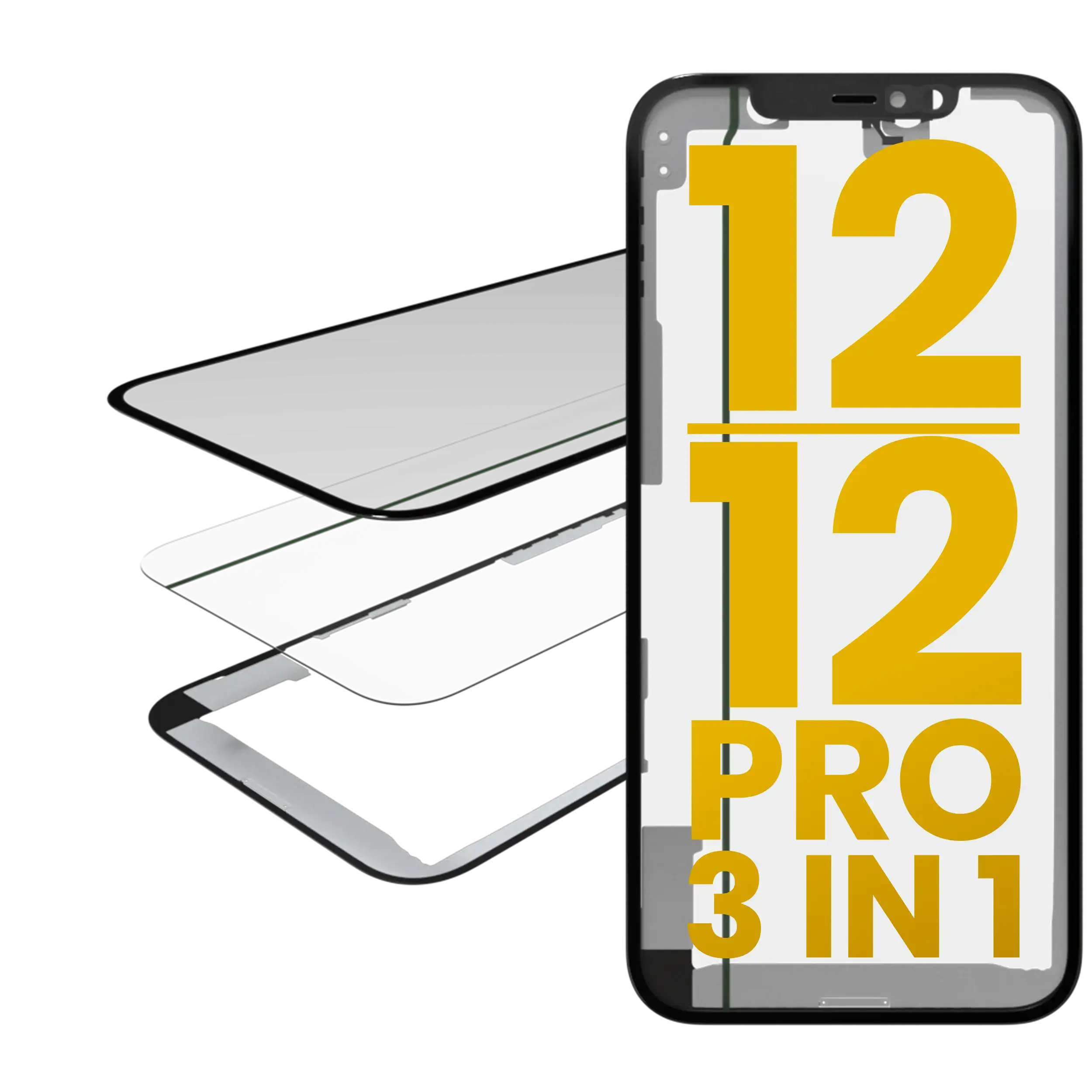 Displayglas mit Rahmen + OCA für iPhone 12/12 Pro (OCA Master)