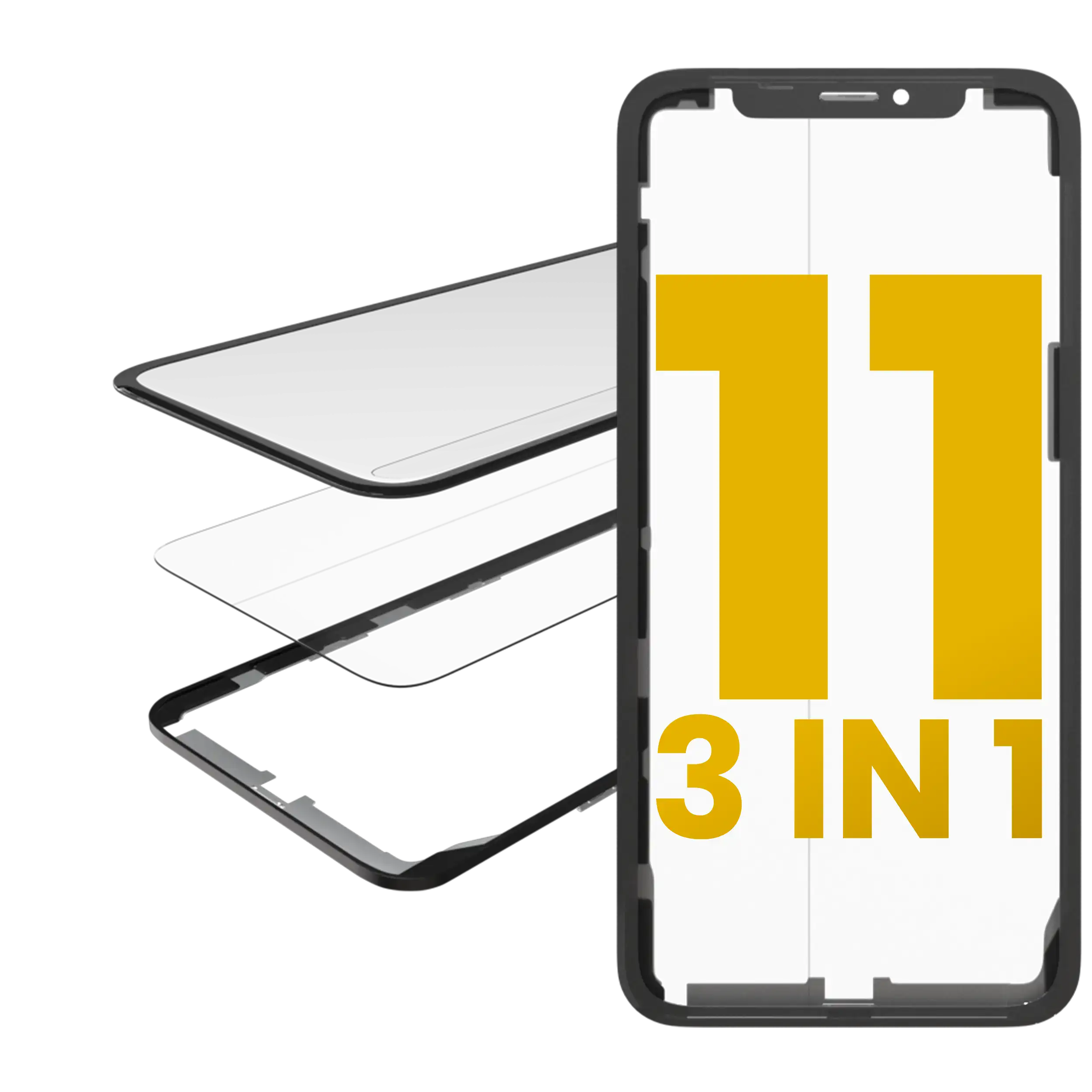 Glas mit vorinstallierter OCA + Rahmen für iPhone 11 (OCA Master) (2er-Pack)