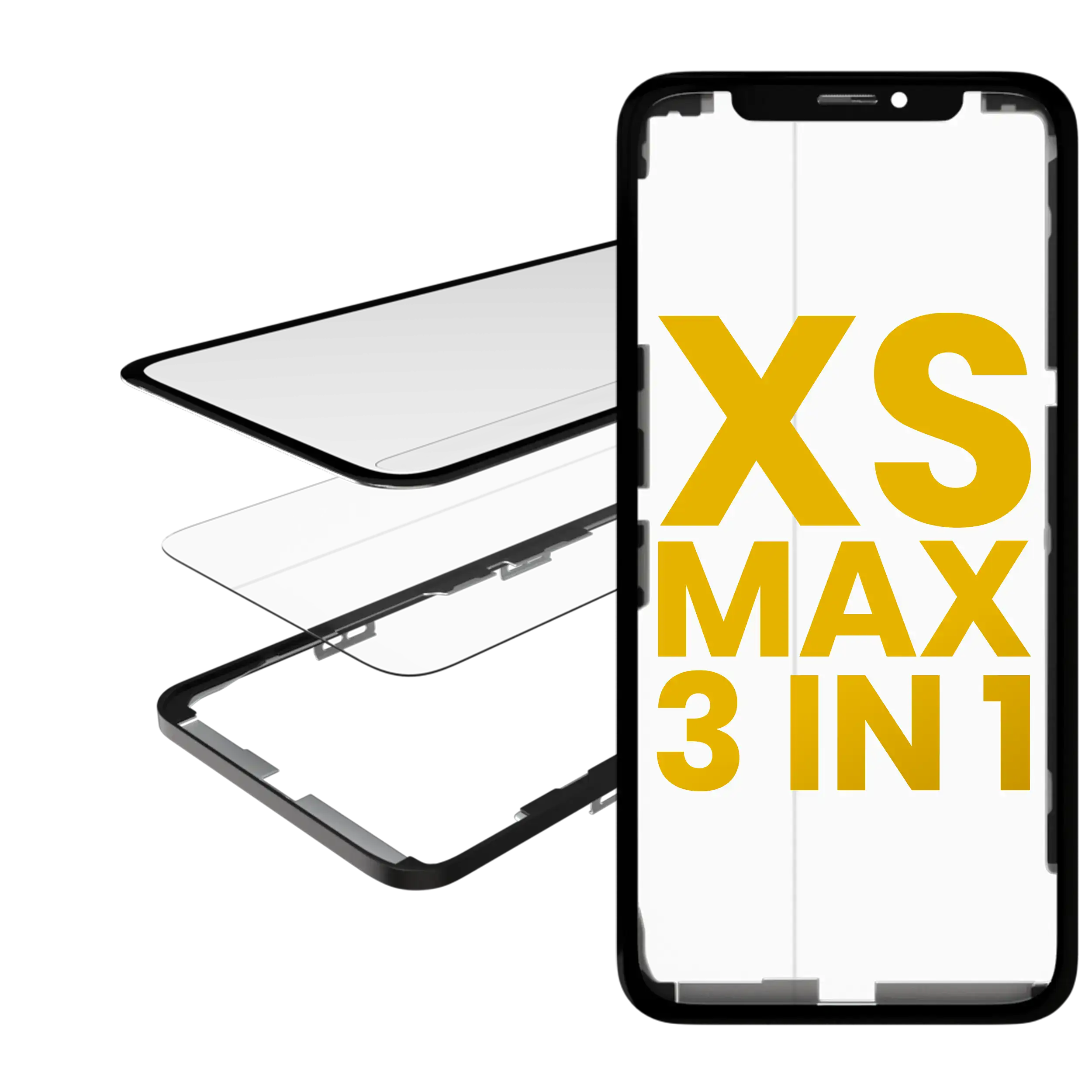 3-in-1 Glas mit vorinstalliertem OCA und Rahmen für iPhone XS Max (OCA Master)