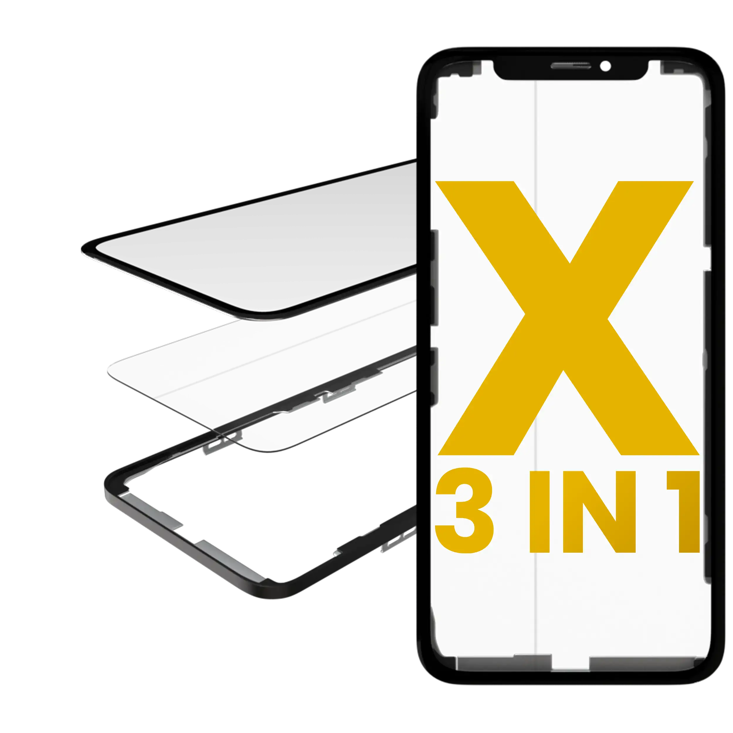 3 in 1 (Glass with OCA Pre-Installed + Frame) for iPhone X (OCA Master)
