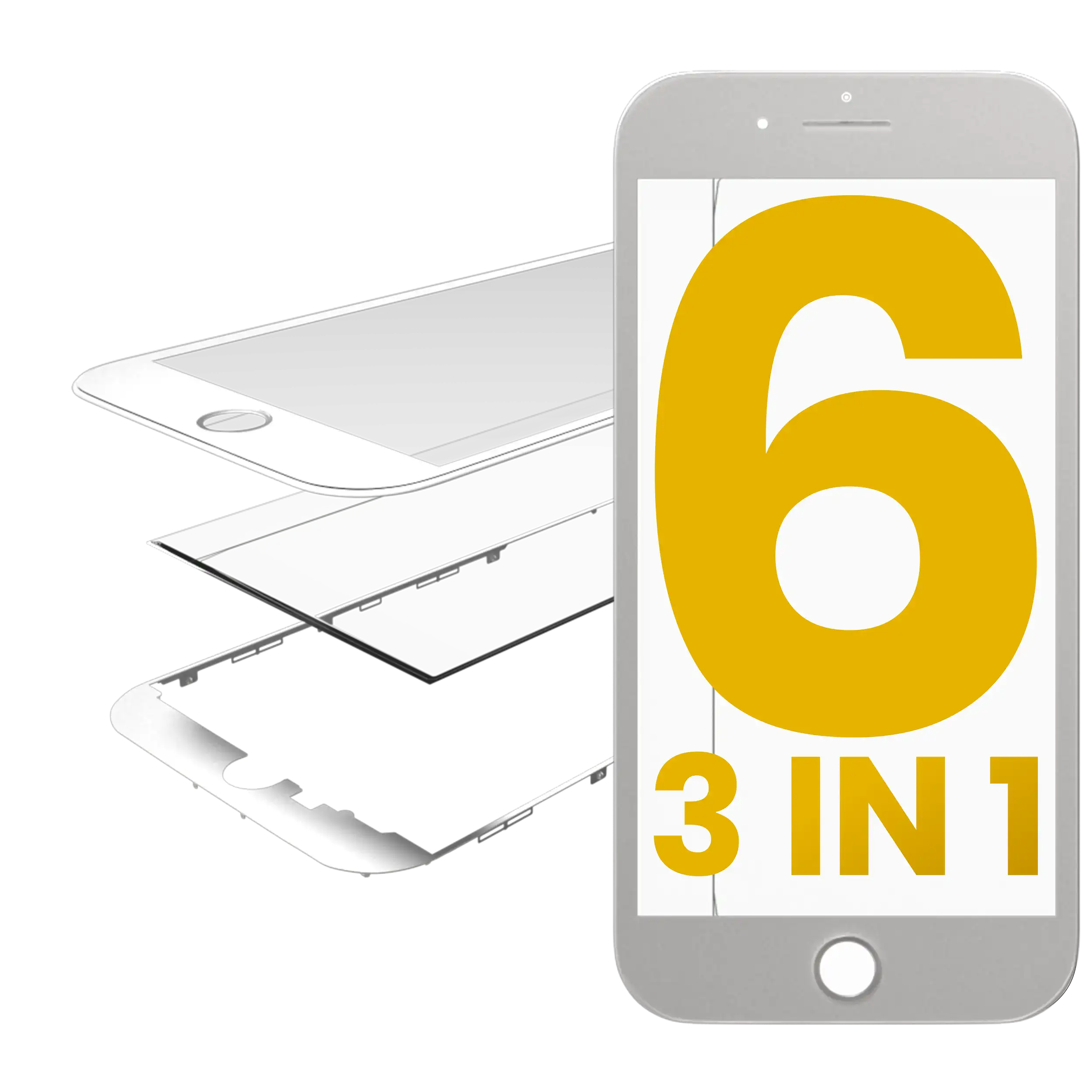 3-in-1 (Front Glass + Frame + OCA Pre-Assembled) for iPhone 6 (White) (2-Pack)